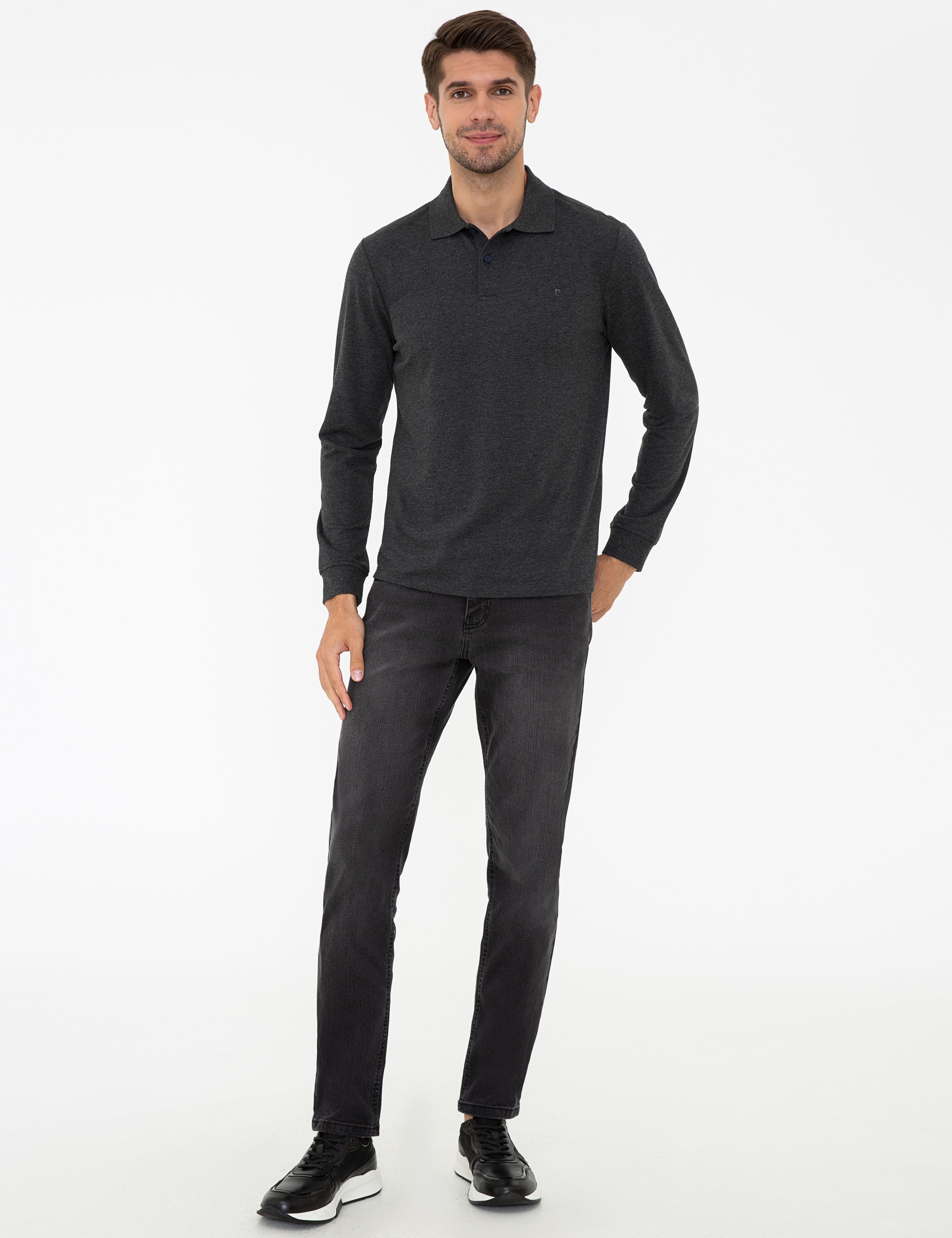 Antrasit Melanj Slim Fit Polo Yaka Sweatshirt - Image 4