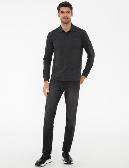 Antrasit Melanj Slim Fit Polo Yaka Sweatshirt - 50241551056