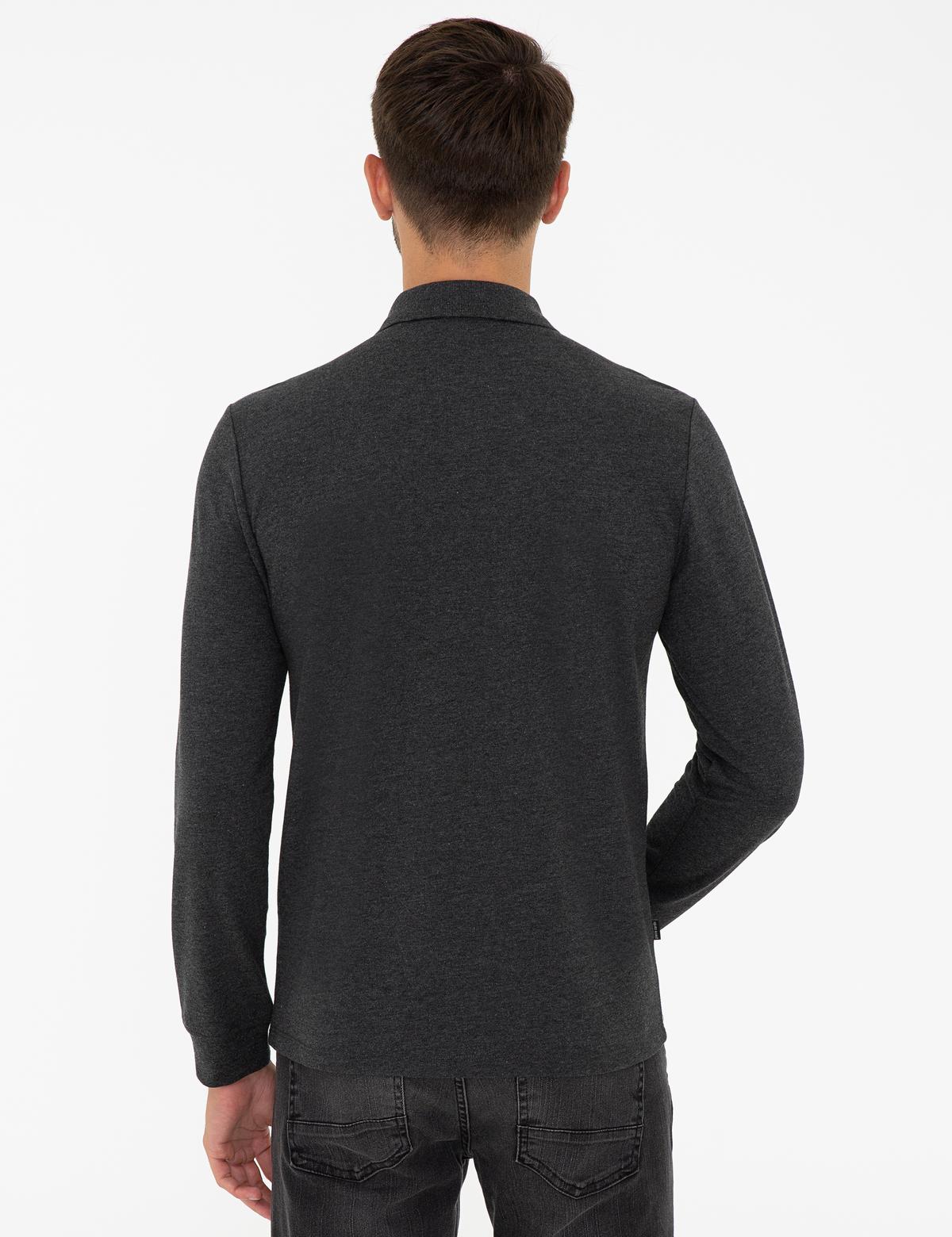 Antrasit Melanj Slim Fit Polo Yaka Sweatshirt - 50241551056