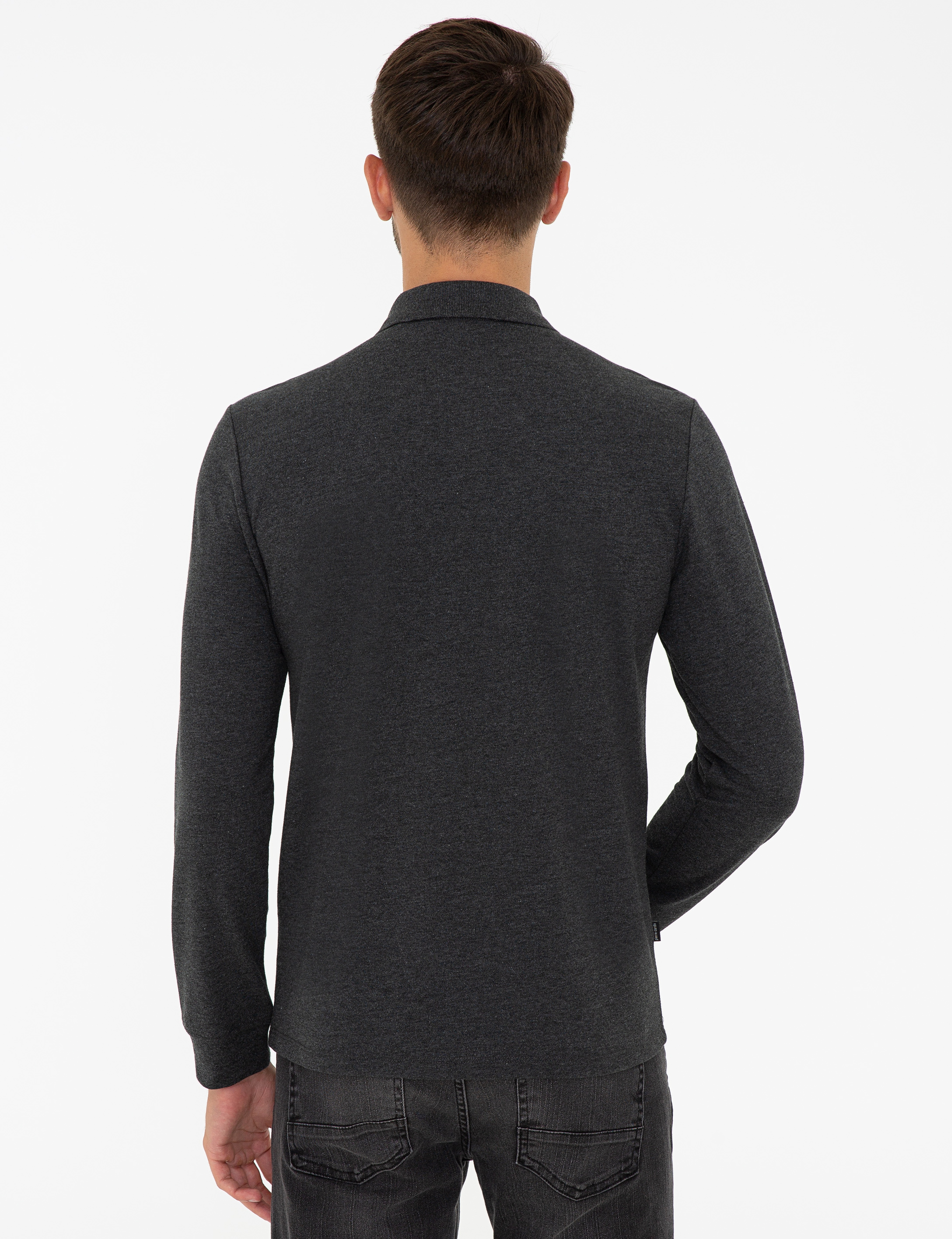 Antrasit Melanj Slim Fit Polo Yaka Sweatshirt - Image 3
