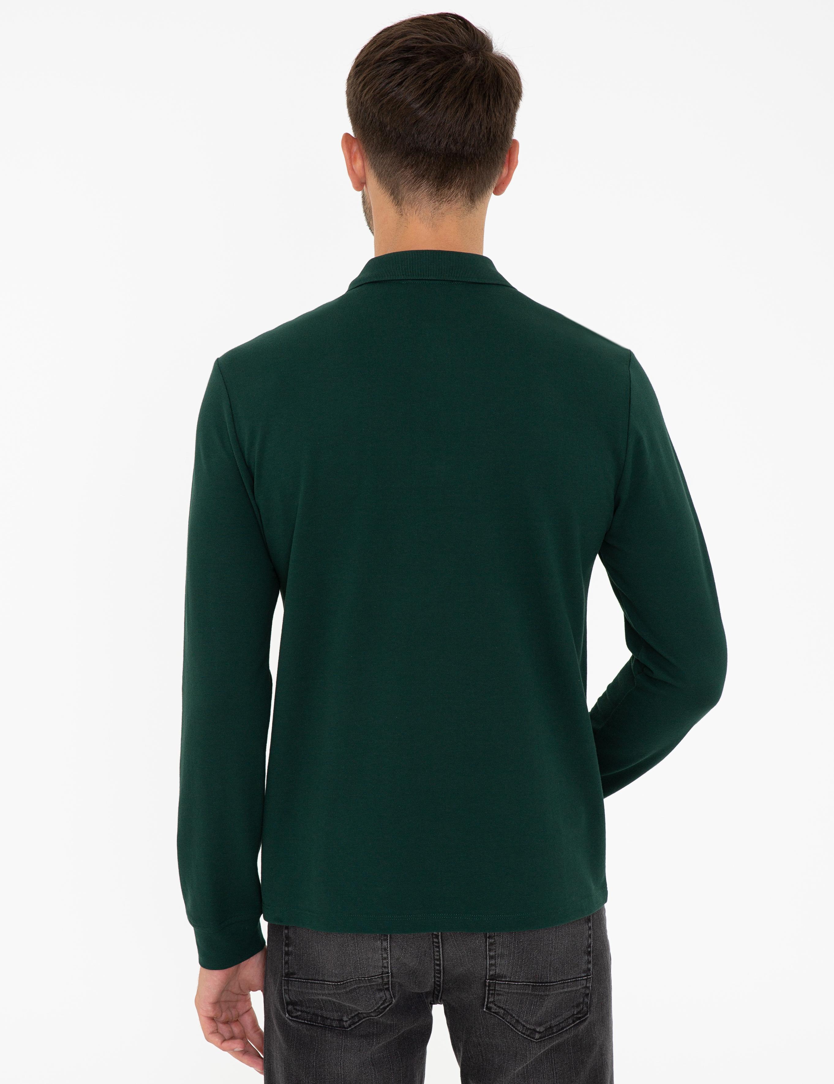 Koyu Yeşil Slim Fit Polo Yaka Sweatshirt