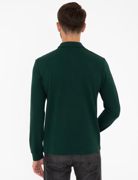 Koyu Yeşil Slim Fit Polo Yaka Sweatshirt - 50241551041