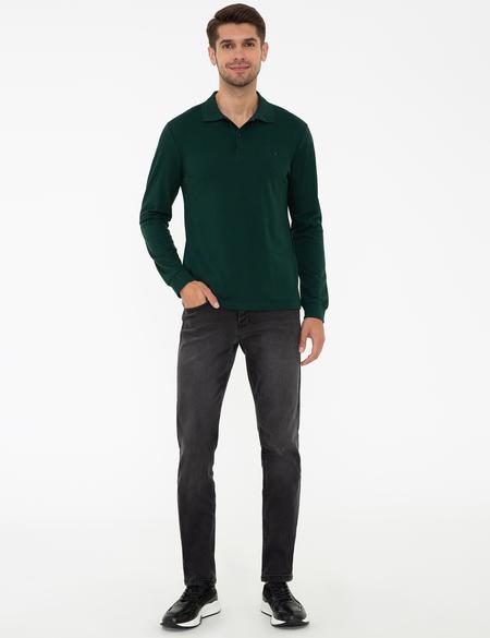Koyu Yeşil Slim Fit Polo Yaka Sweatshirt - 50241551041