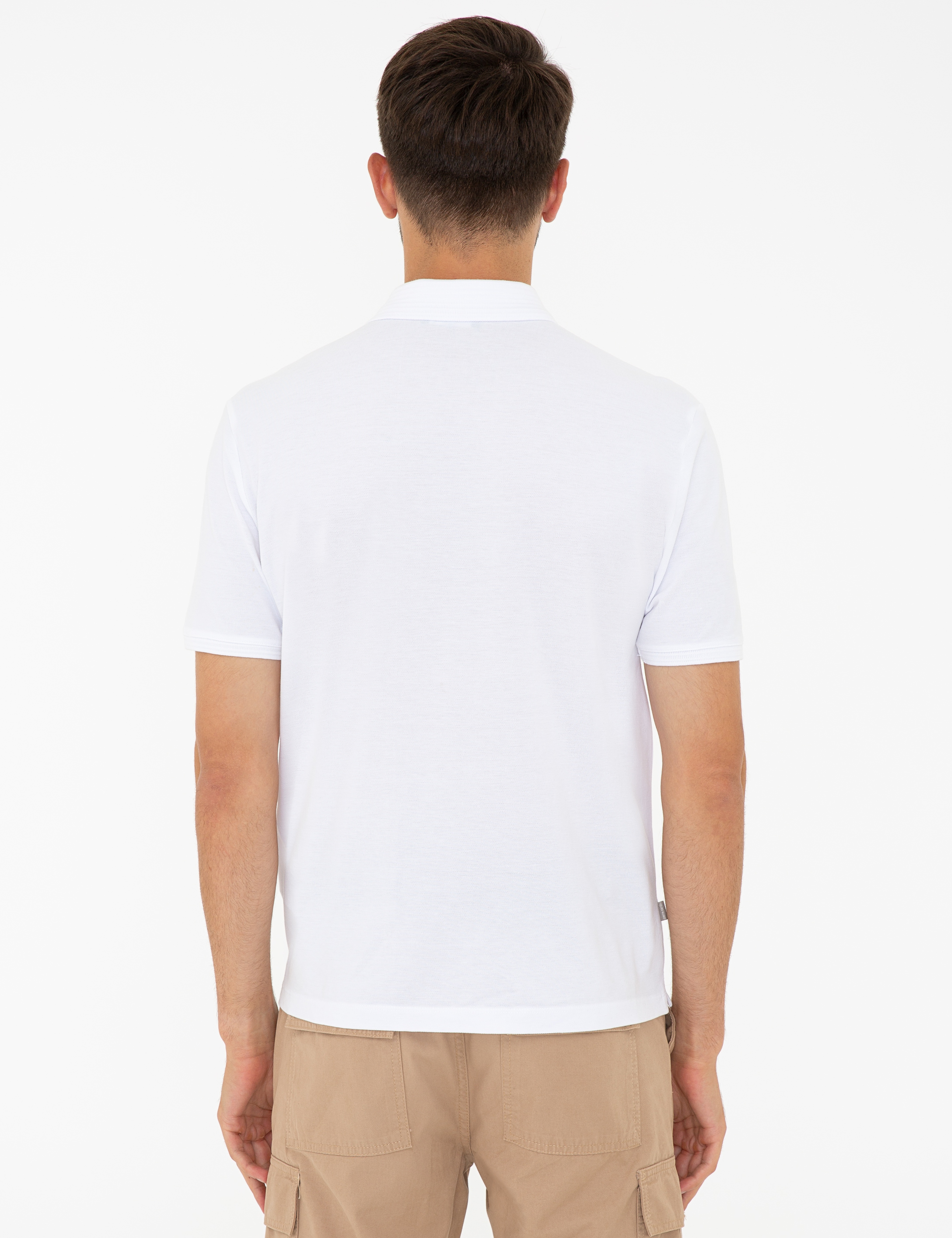 Beyaz Regular Fit %100 Pamuk Düğmeli Polo Yaka Basic Tişört - Image 3