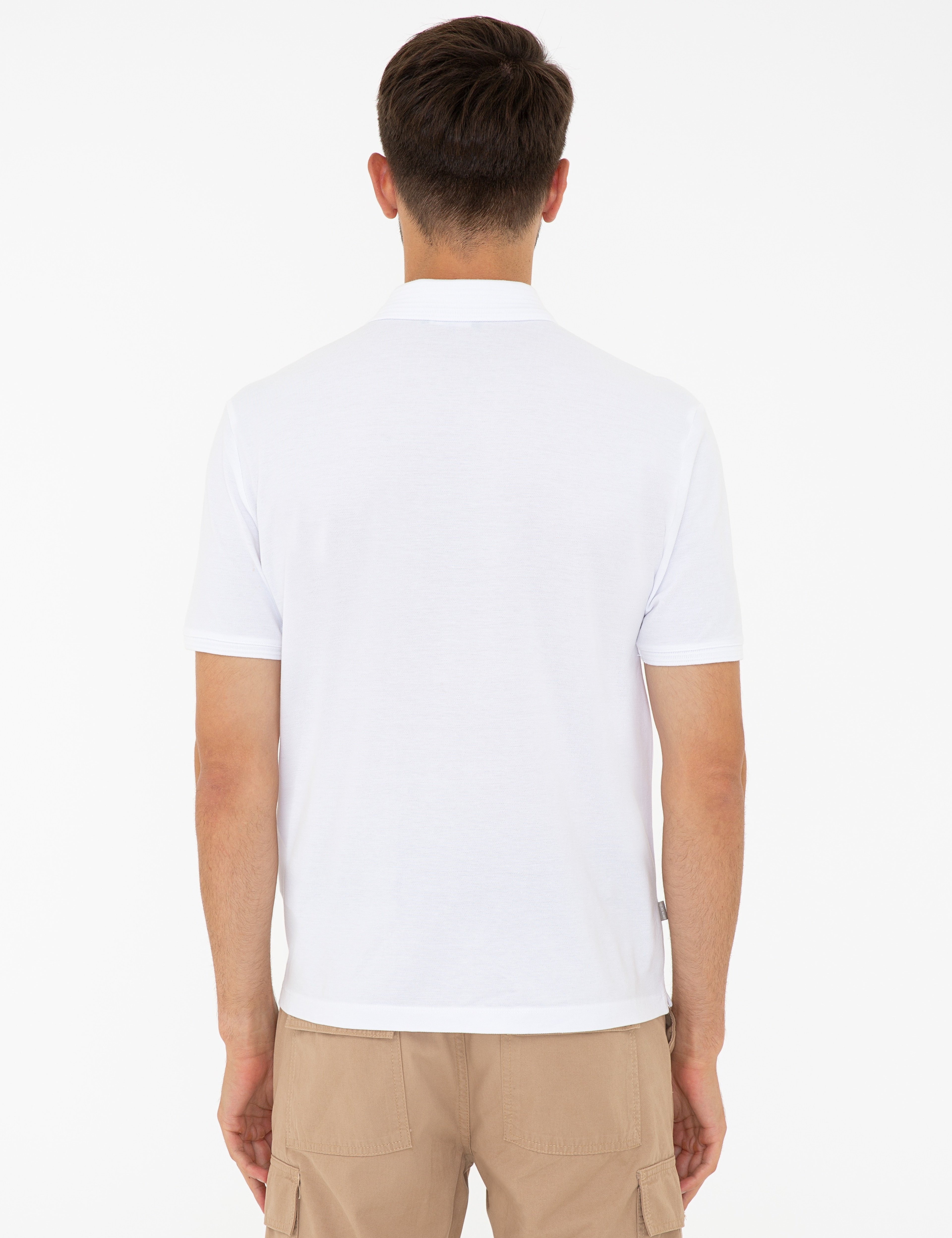 Beyaz Regular Fit %100 Pamuk Düğmeli Polo Yaka Basic Tişört