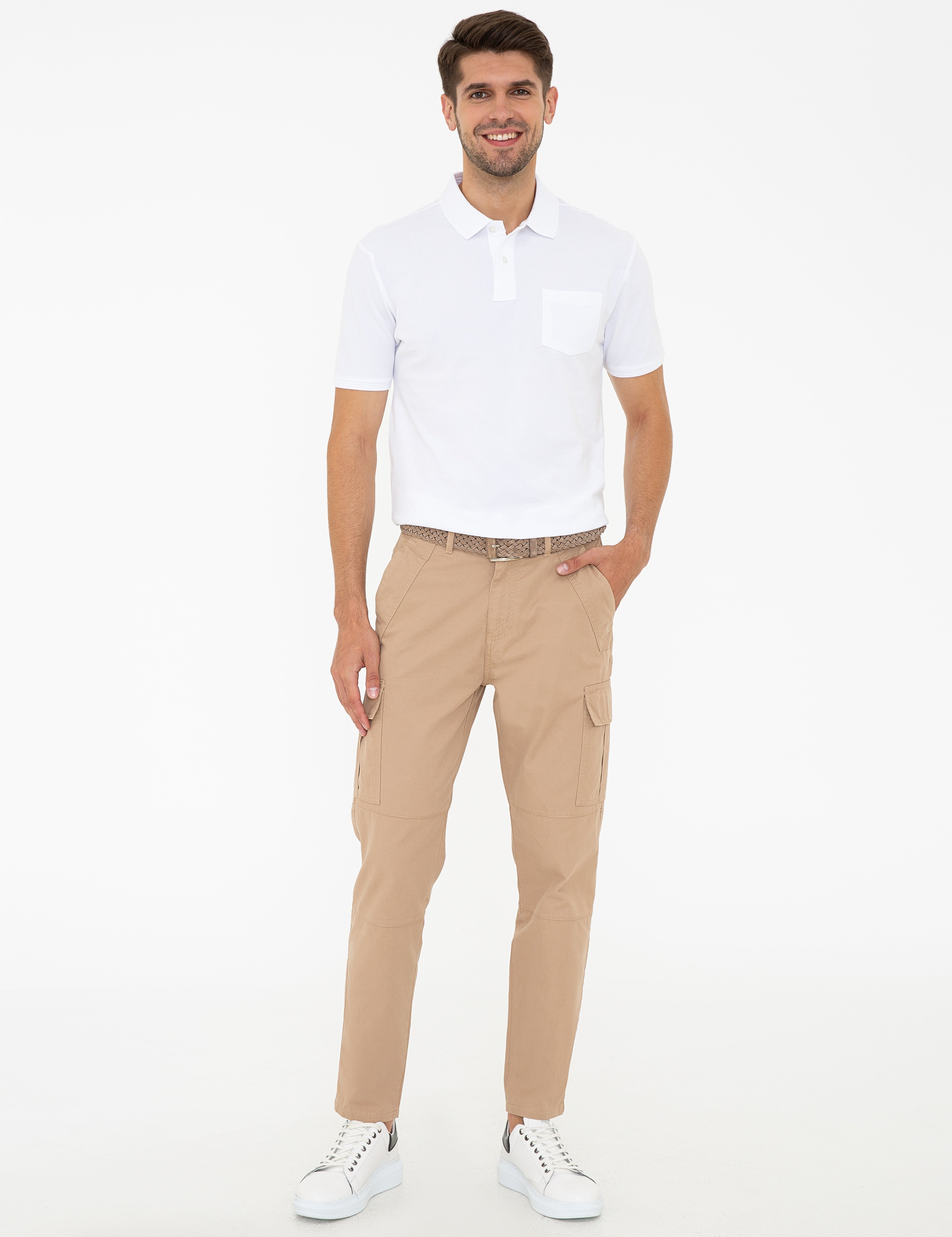 Beyaz Regular Fit %100 Pamuk Düğmeli Polo Yaka Basic Tişört - Image 4