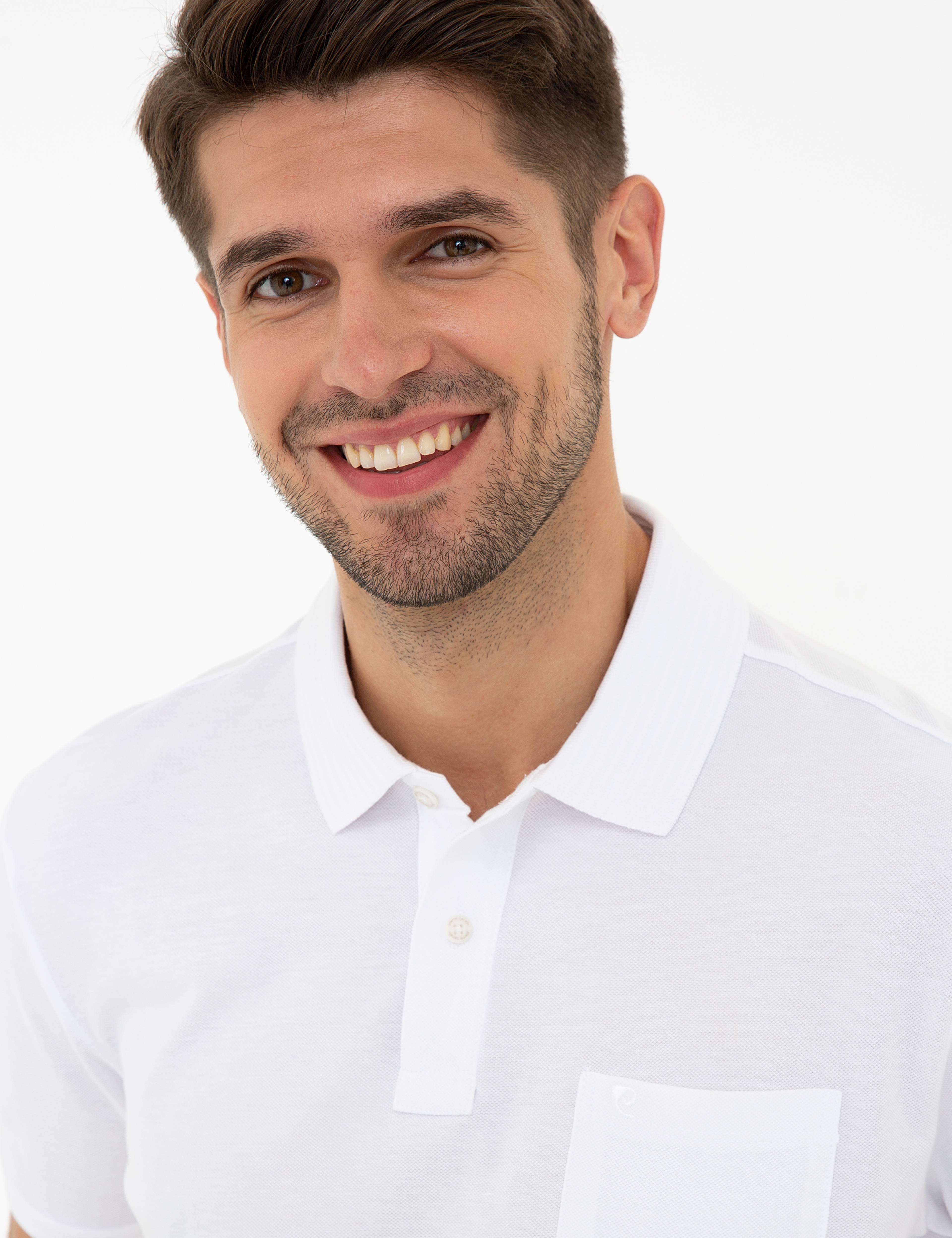 Beyaz Regular Fit %100 Pamuk Düğmeli Polo Yaka Basic Tişört