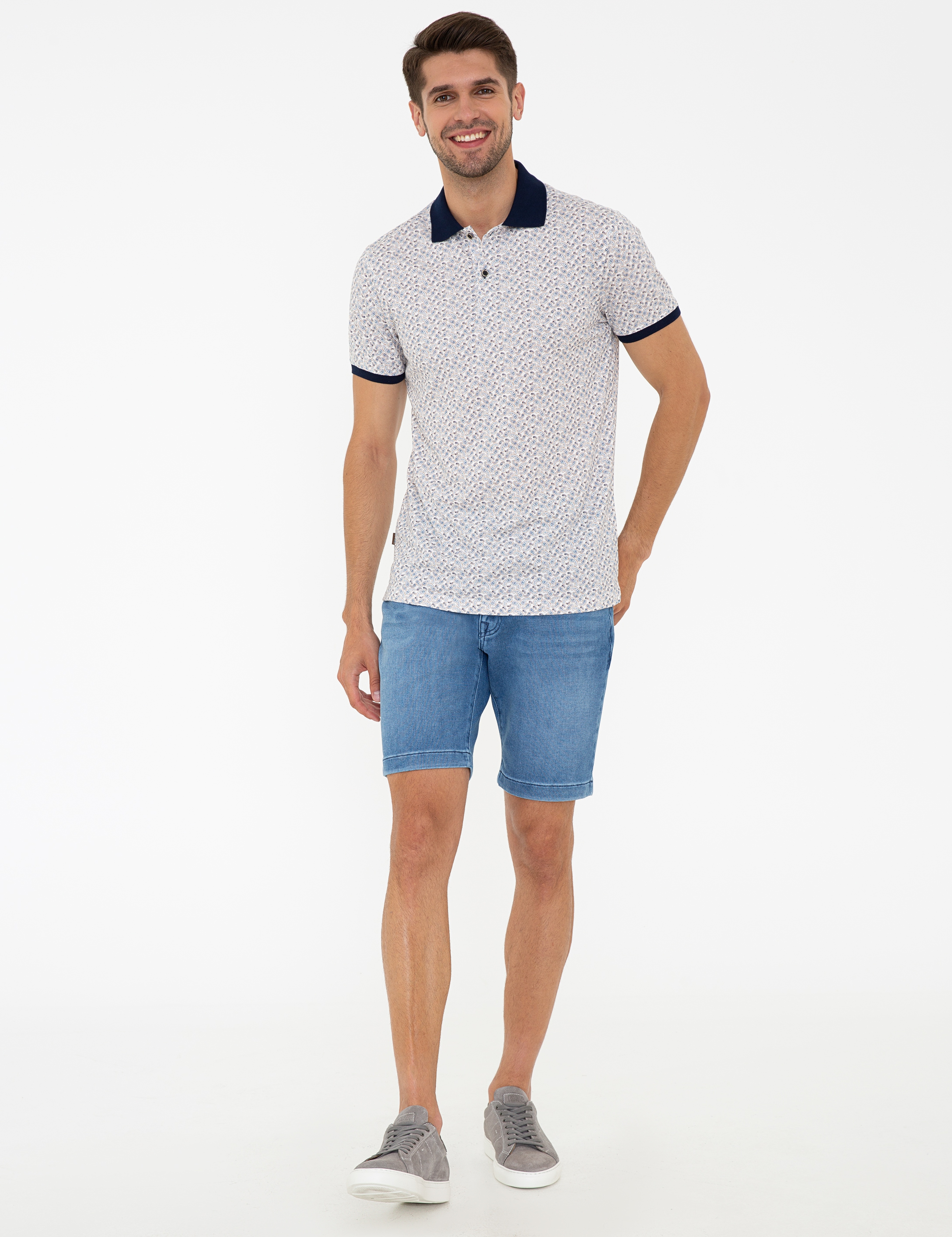Beyaz Slim Fit Polo Yaka Tişört - Image 4