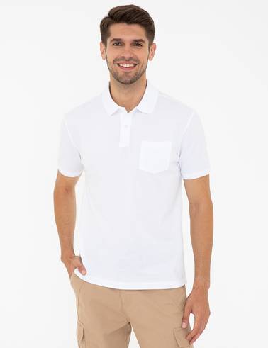 Beyaz Regular Fit Polo Yaka Basic Tişört