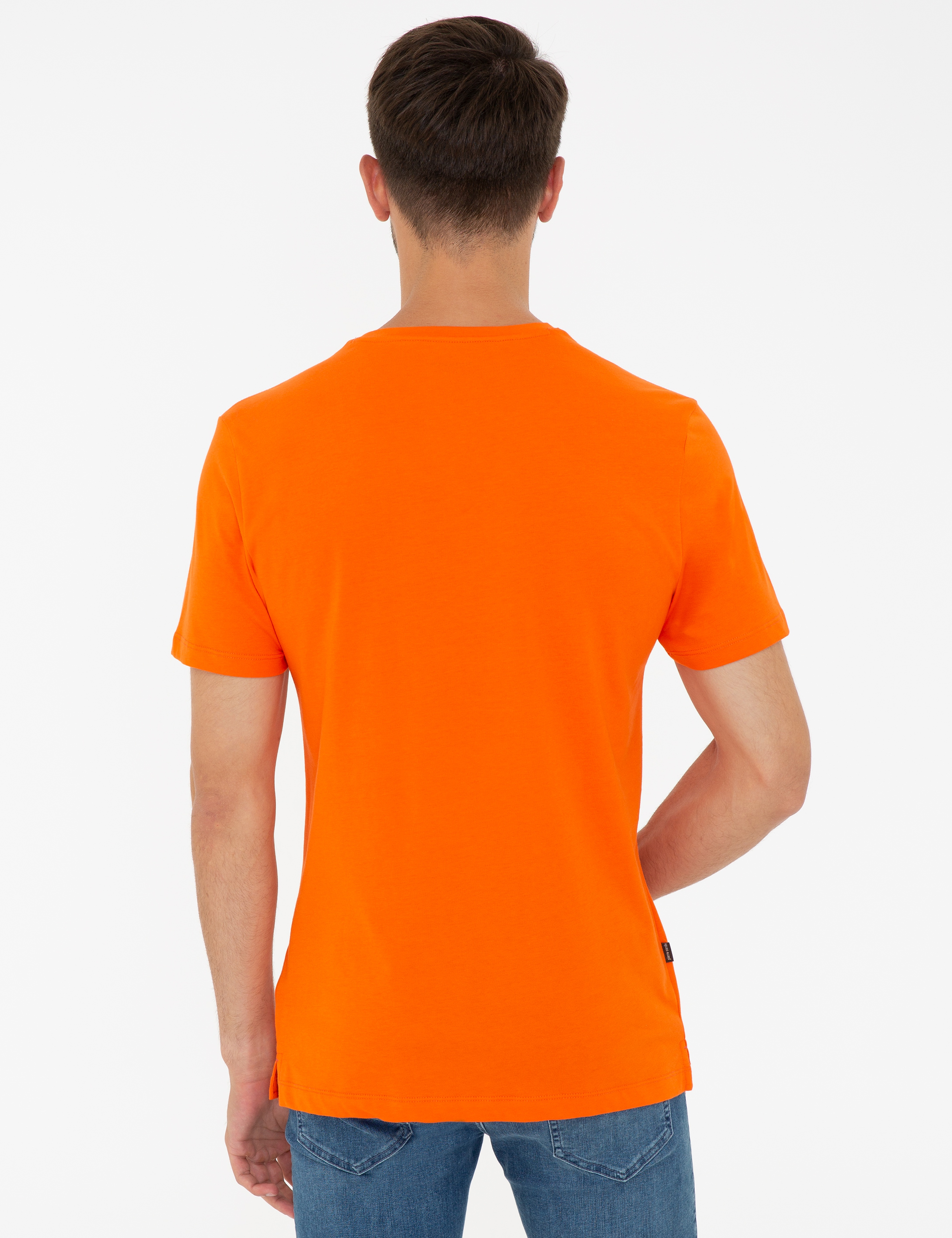 Turuncu Slim Fit Bisiklet Yaka Tişört - Image 3