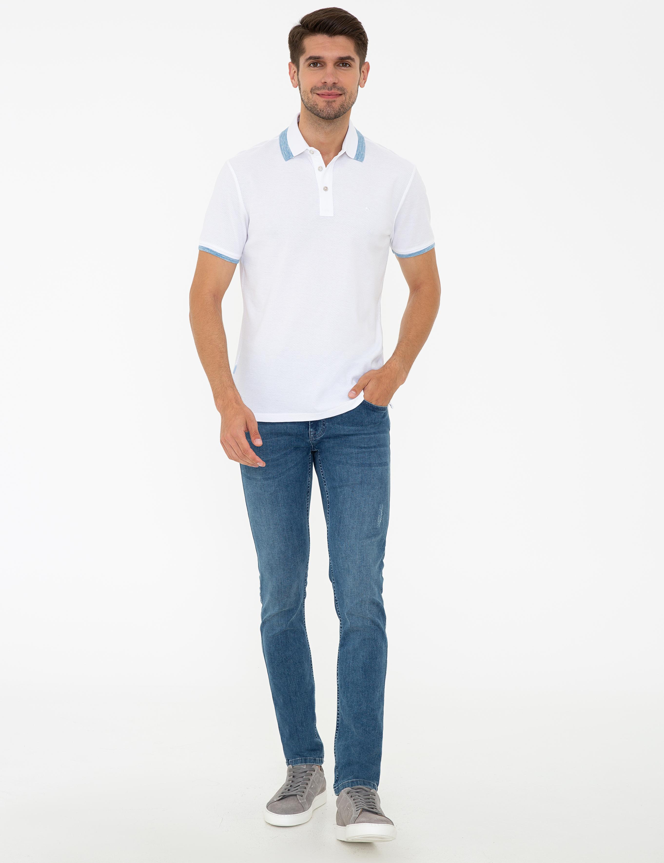 Beyaz Slim Fit Polo Yaka Tişört