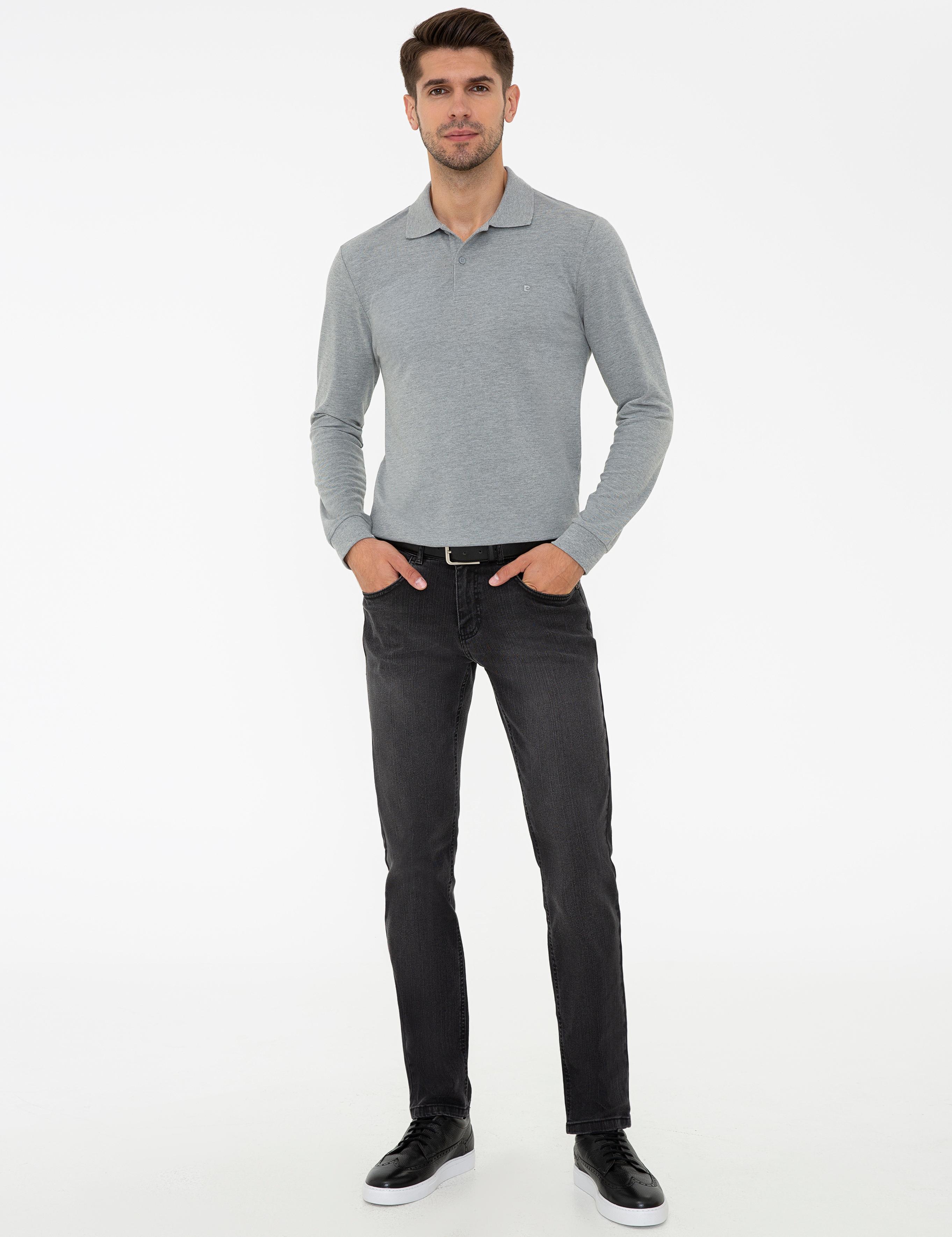 Gri Melanj Slim Fit Polo Yaka Sweatshirt