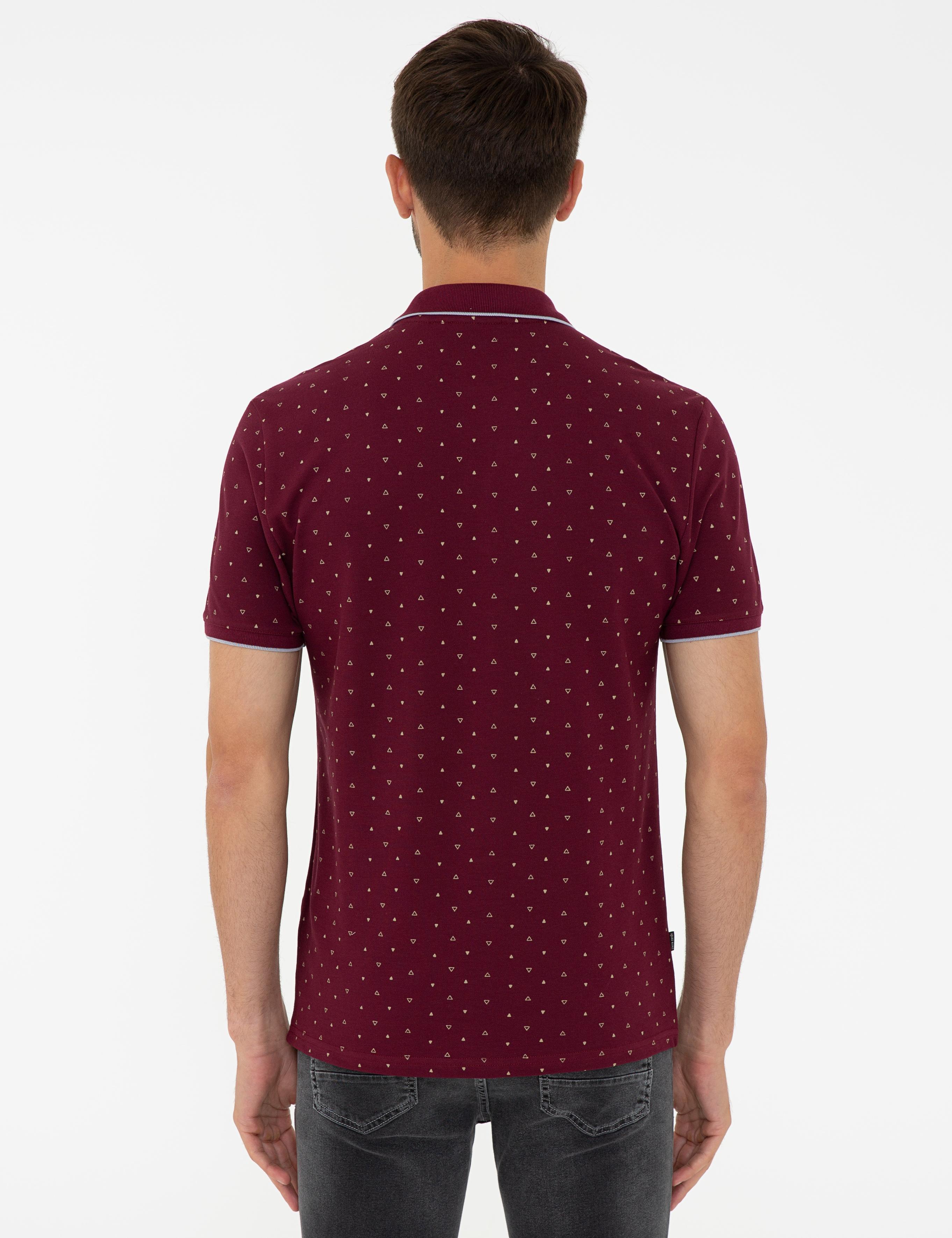 Bordo Slim Fit Baskılı Polo Yaka Tişört