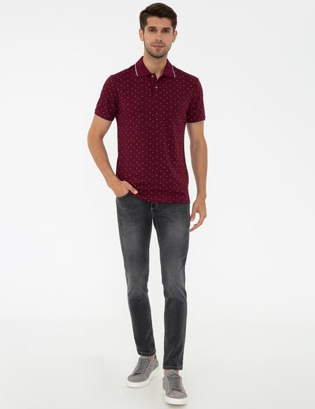 Bordo Slim Fit Baskılı Polo Yaka Tişört - 50242146010