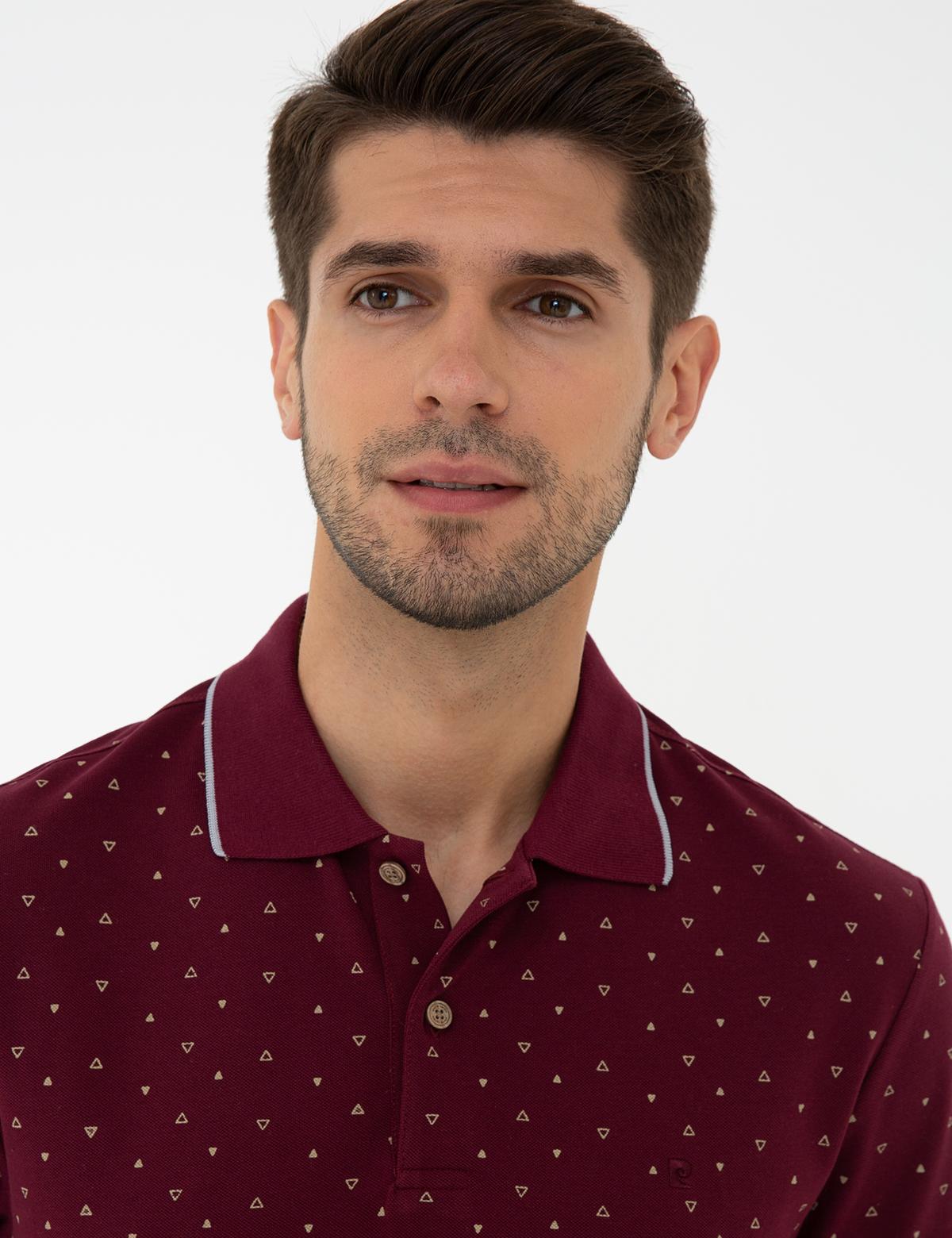 Bordo Slim Fit Baskılı Polo Yaka Tişört - 50242146010