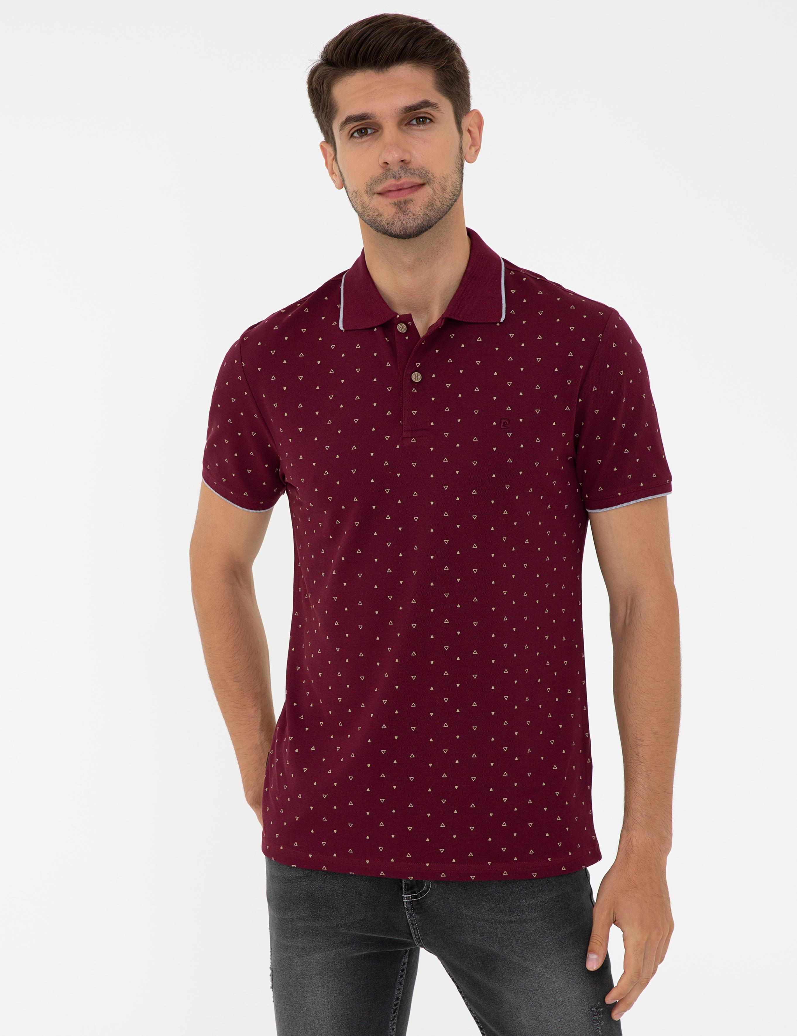 Bordo Slim Fit Baskılı Polo Yaka Tişört