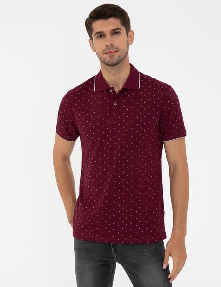 Bordo Slim Fit Baskılı Polo Yaka Tişört - 50242146010