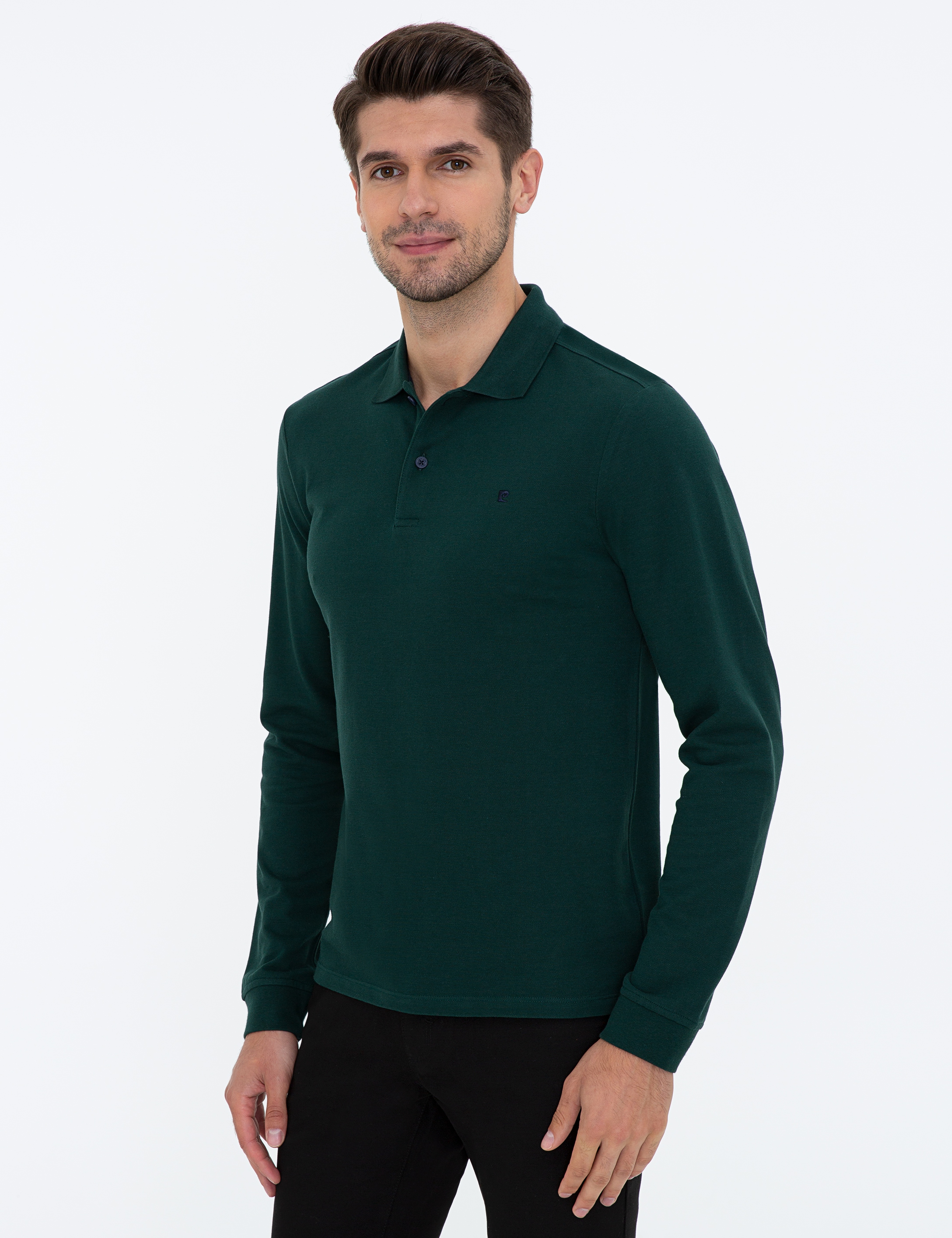 Koyu Yeşil Slim Fit Polo Yaka Sweatshirt