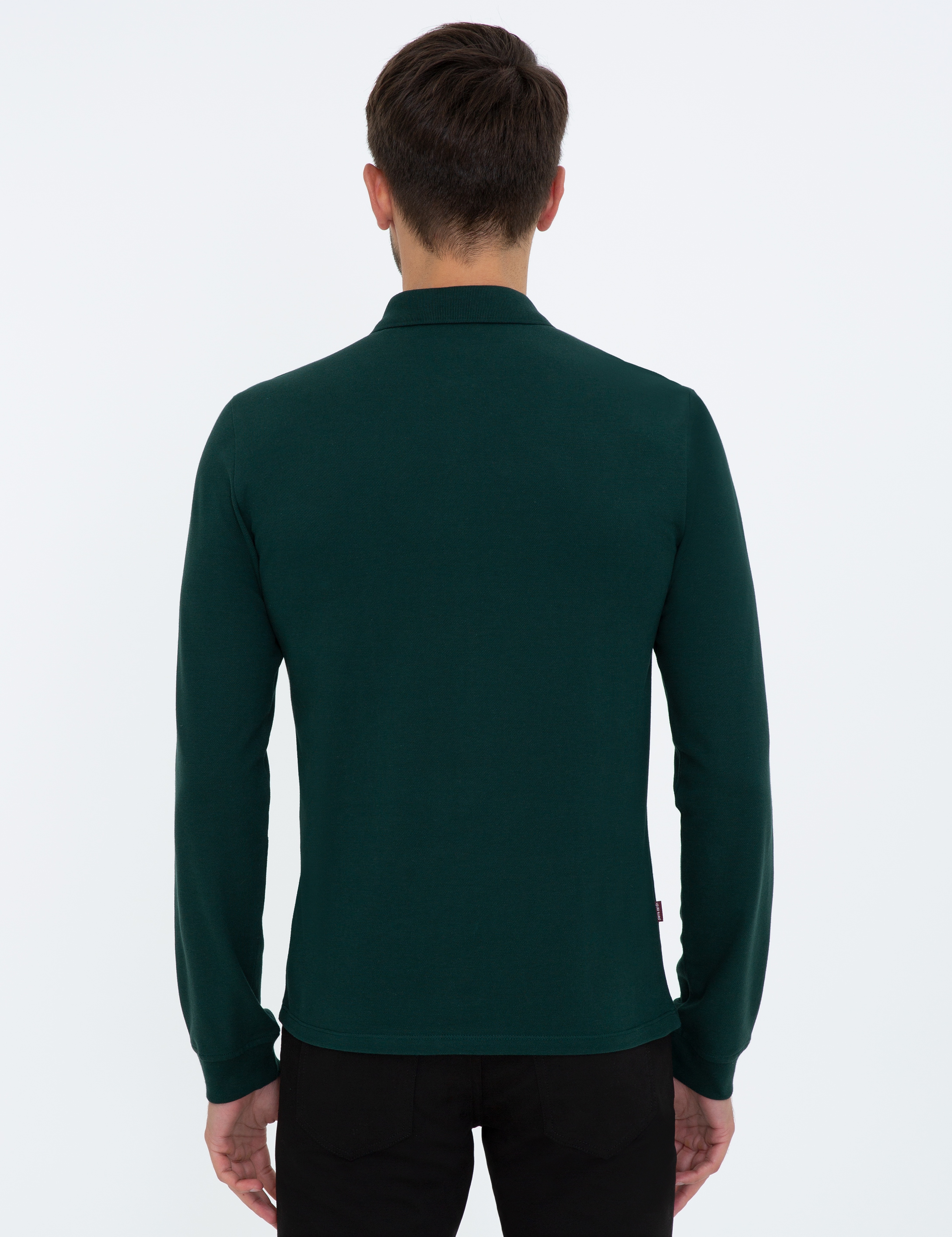 Koyu Yeşil Slim Fit Polo Yaka Sweatshirt - Image 4