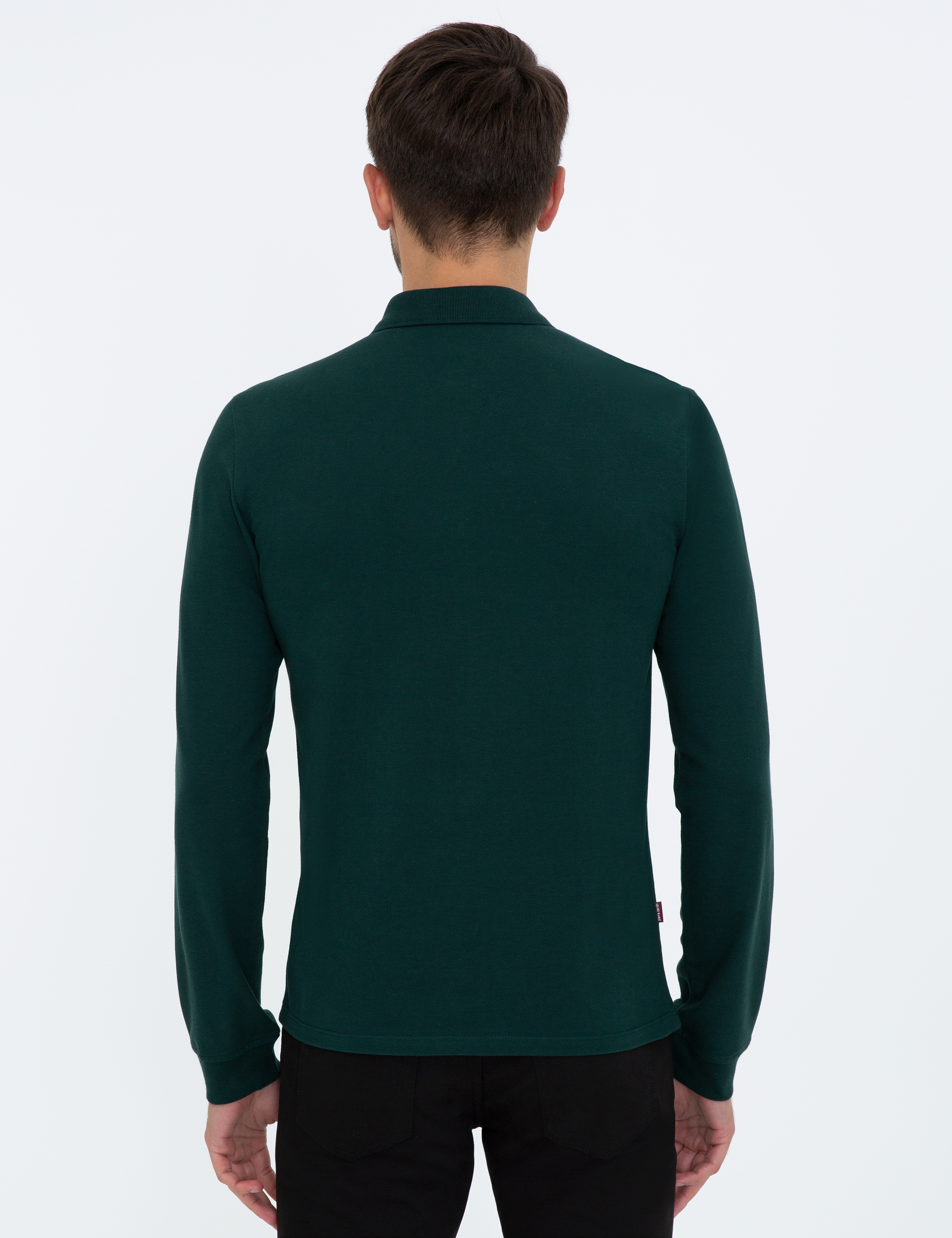 Koyu Yeşil Slim Fit Polo Yaka Sweatshirt