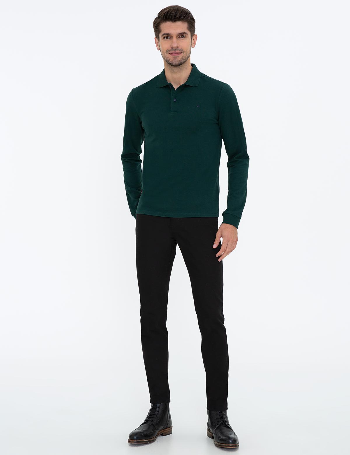 Koyu Yeşil Slim Fit Polo Yaka Sweatshirt - 50233280061