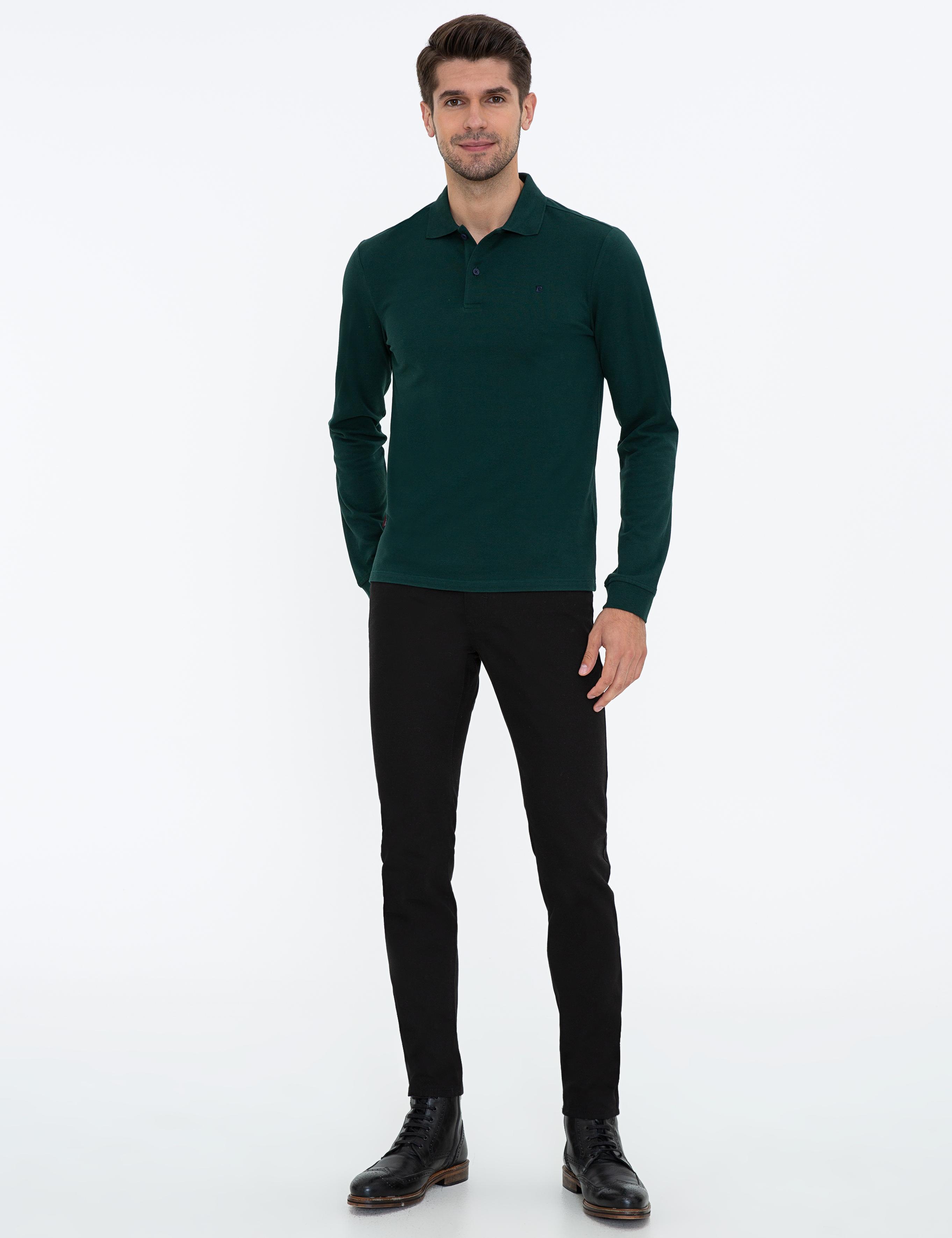 Koyu Yeşil Slim Fit Polo Yaka Sweatshirt