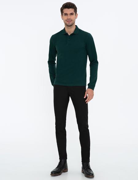 Koyu Yeşil Slim Fit Polo Yaka Sweatshirt - 50233280061