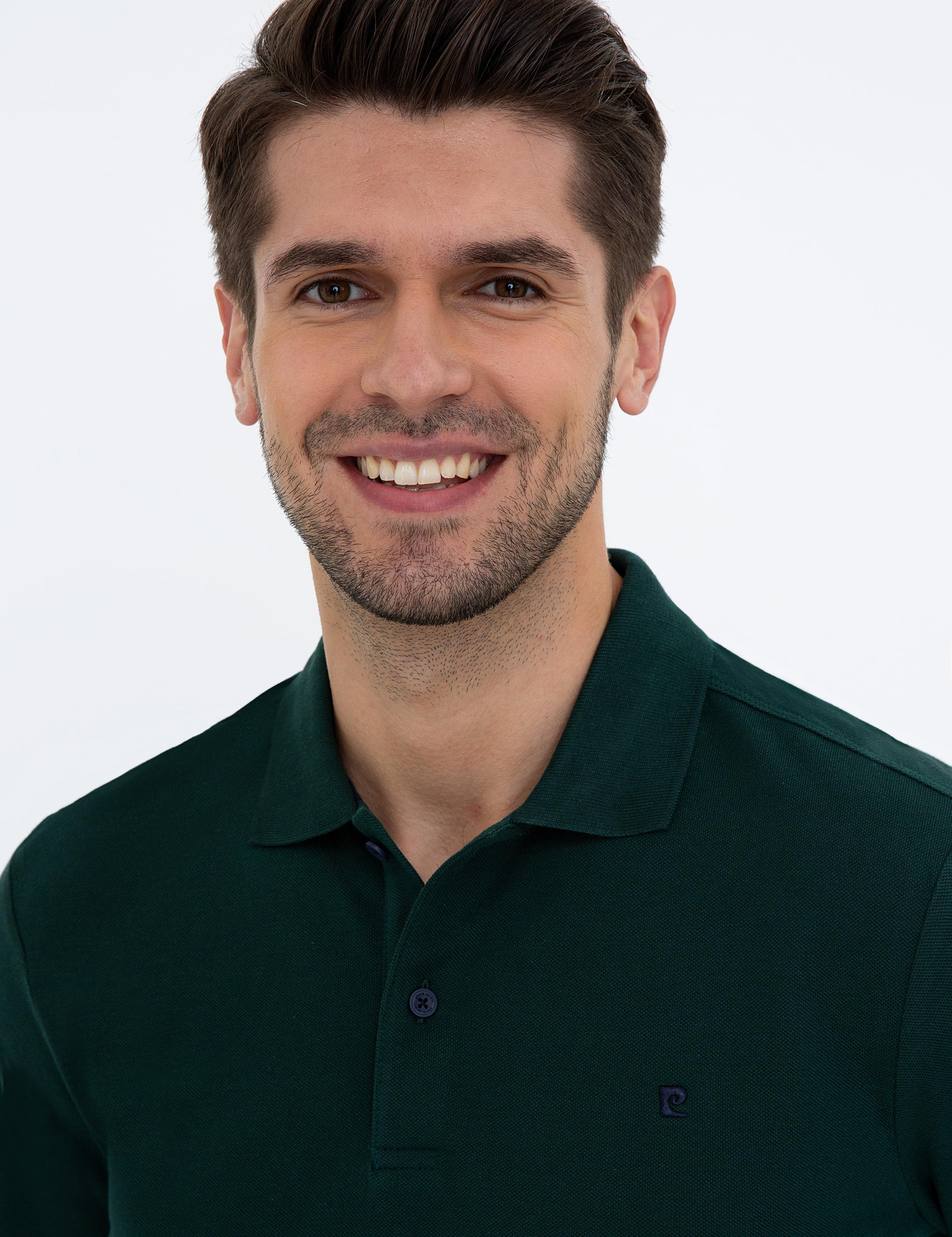 Koyu Yeşil Slim Fit Polo Yaka Sweatshirt