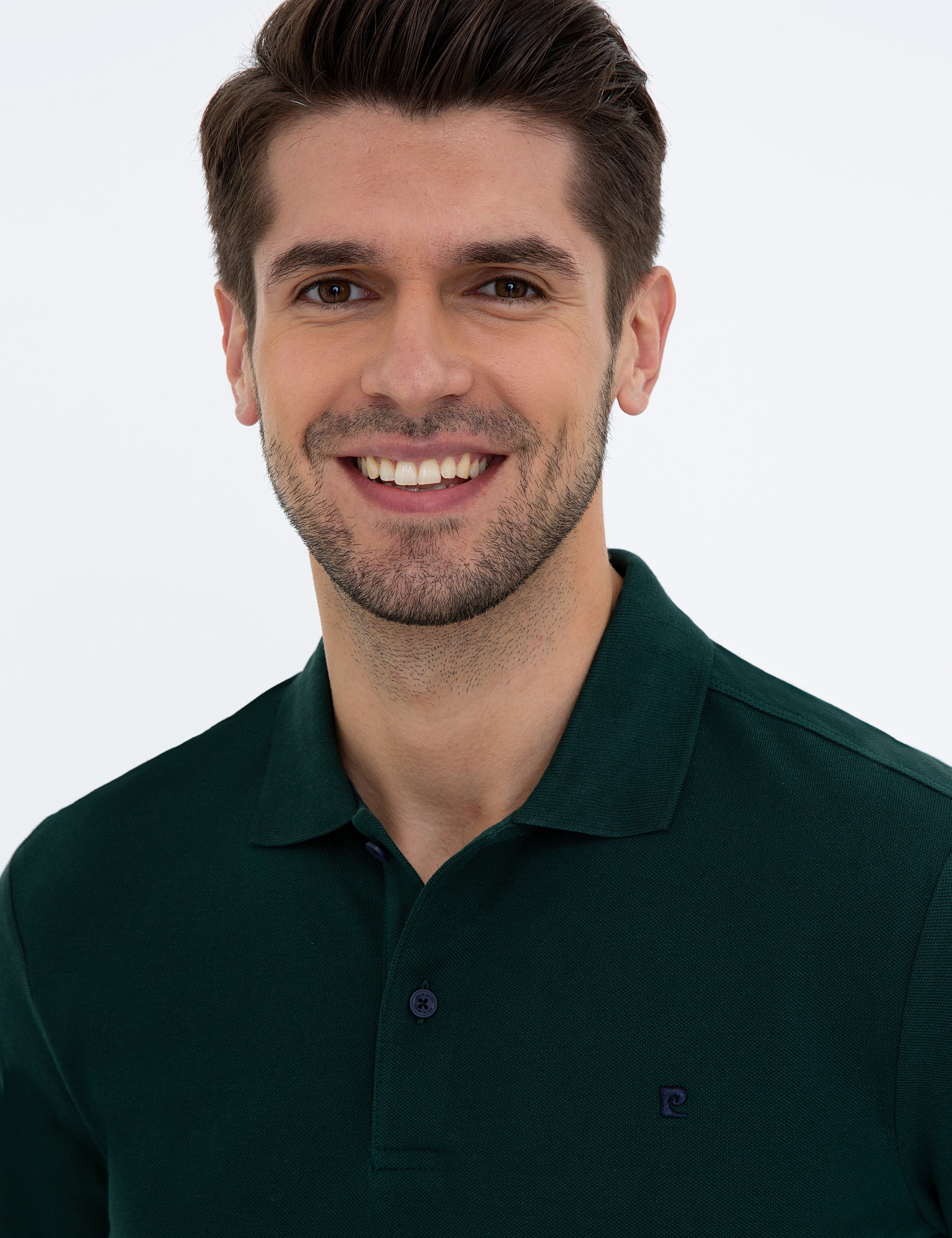 Koyu Yeşil Slim Fit Polo Yaka Sweatshirt