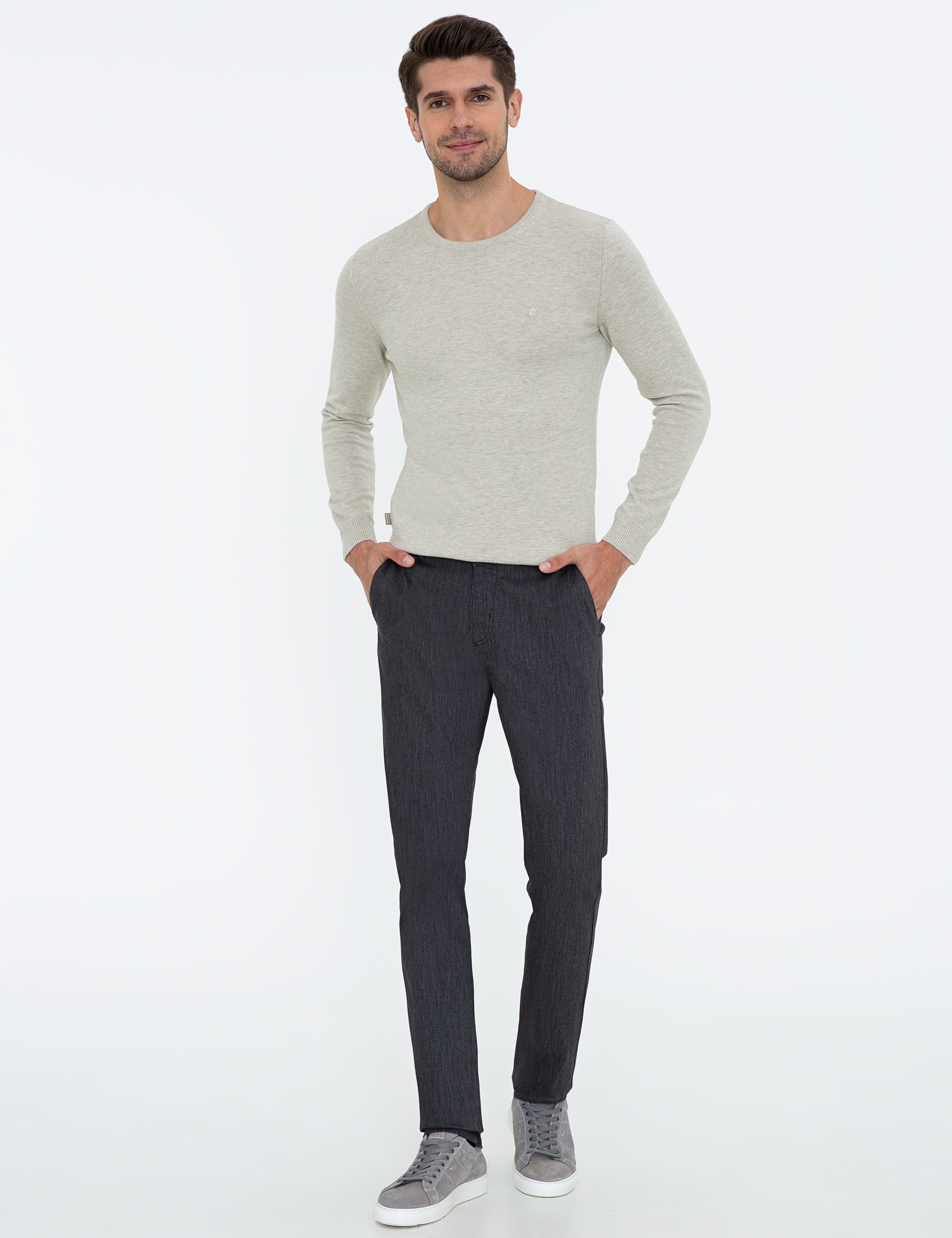 Kum Melanj Slim Fit Bisiklet Yaka Basic Triko Kazak