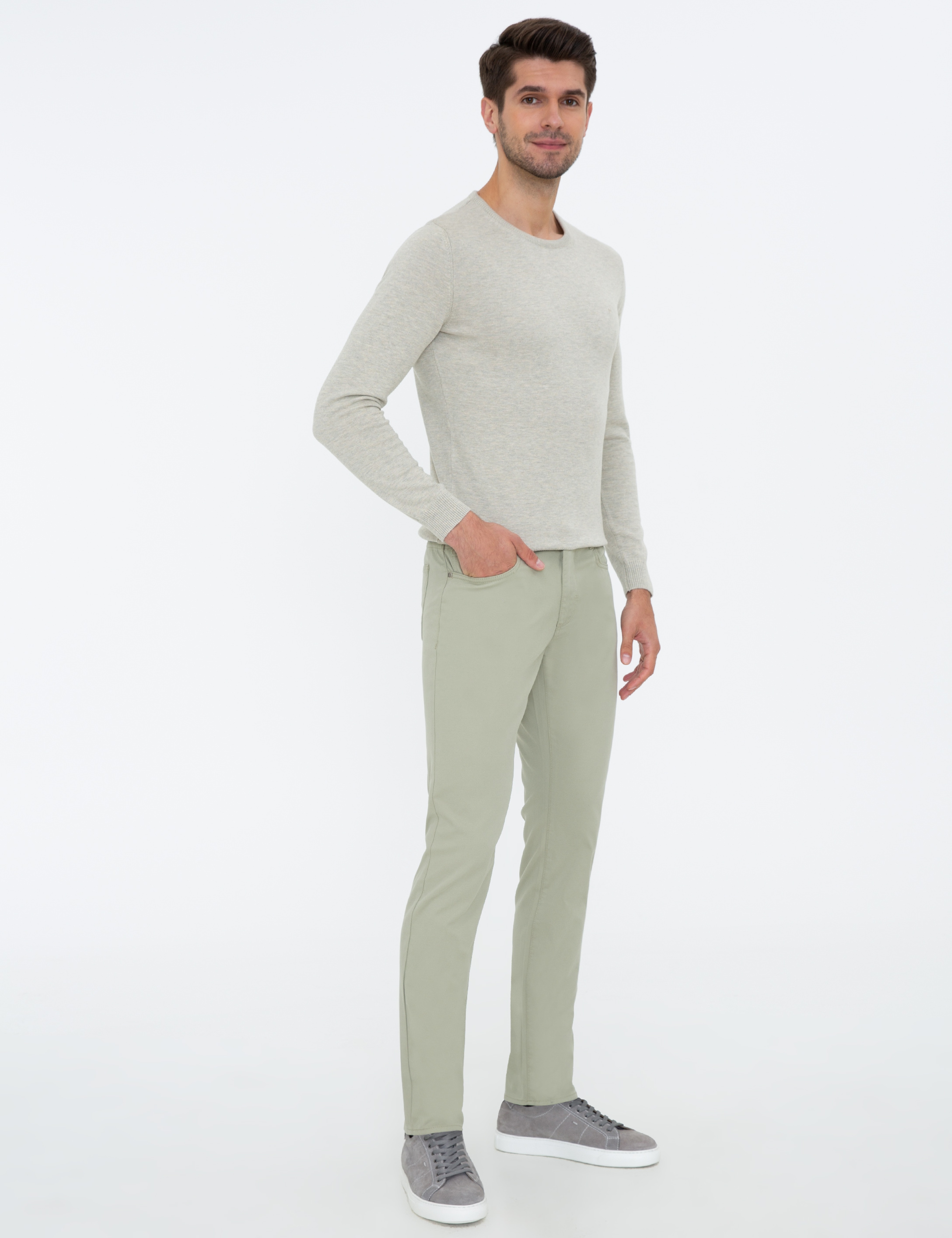 Su Yeşili Slim Fit Kanvas Pantolon - Image 3