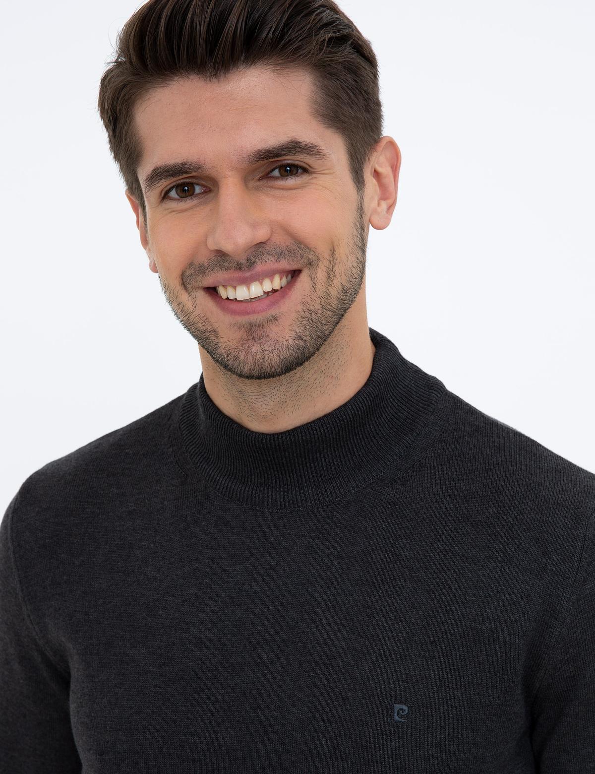 Antrasit Melanj Slim Fit Yarım Balıkçı Yaka Basic Triko Kazak - 50237780093