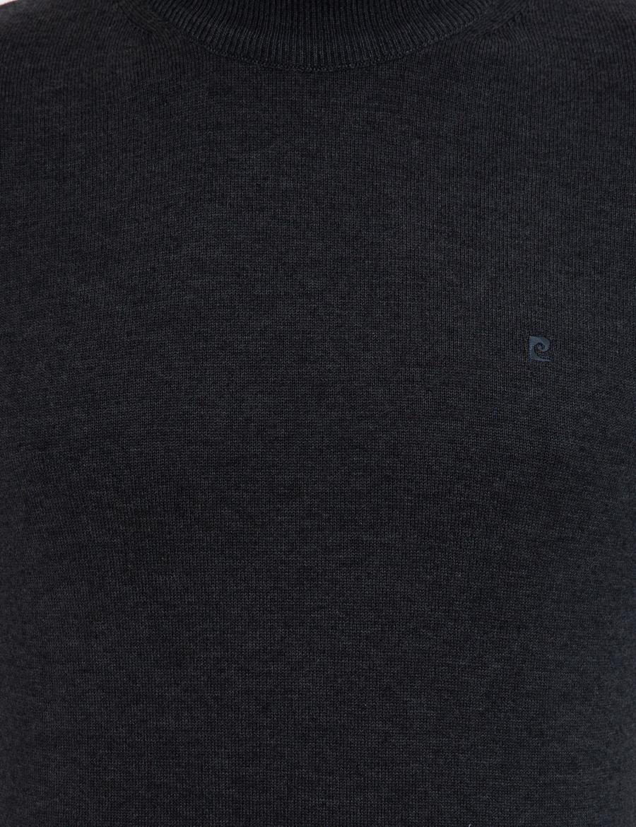 Antrasit Melanj Slim Fit Yarım Balıkçı Yaka Basic Triko Kazak