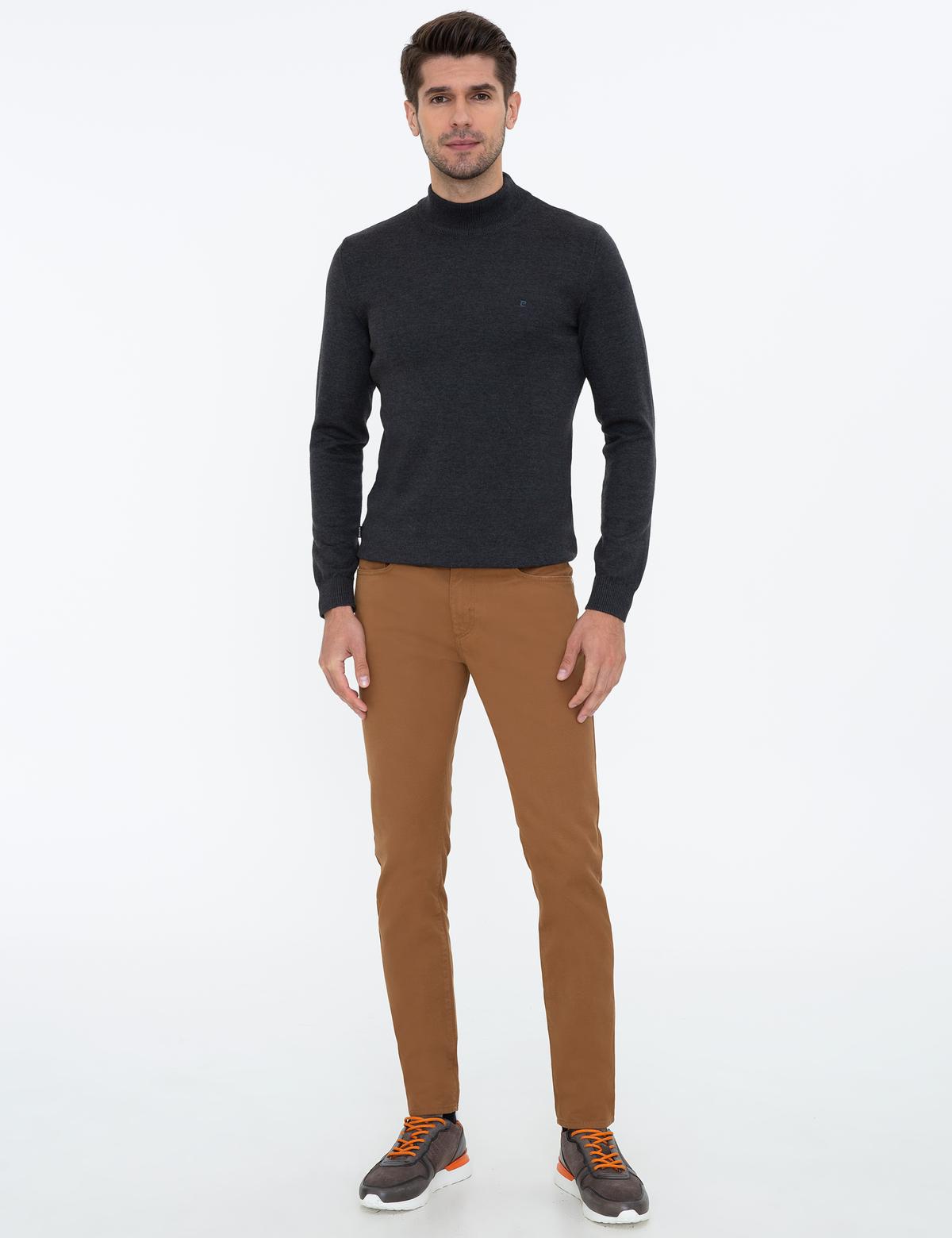 Antrasit Melanj Slim Fit Yarım Balıkçı Yaka Basic Triko Kazak - 50237780093