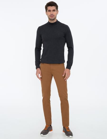 Antrasit Melanj Slim Fit Yarım Balıkçı Yaka Basic Triko Kazak - 50237780093