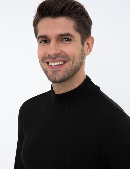 Siyah Slim Fit Yarım Balıkçı Yaka Basic Triko Kazak - 50237780003