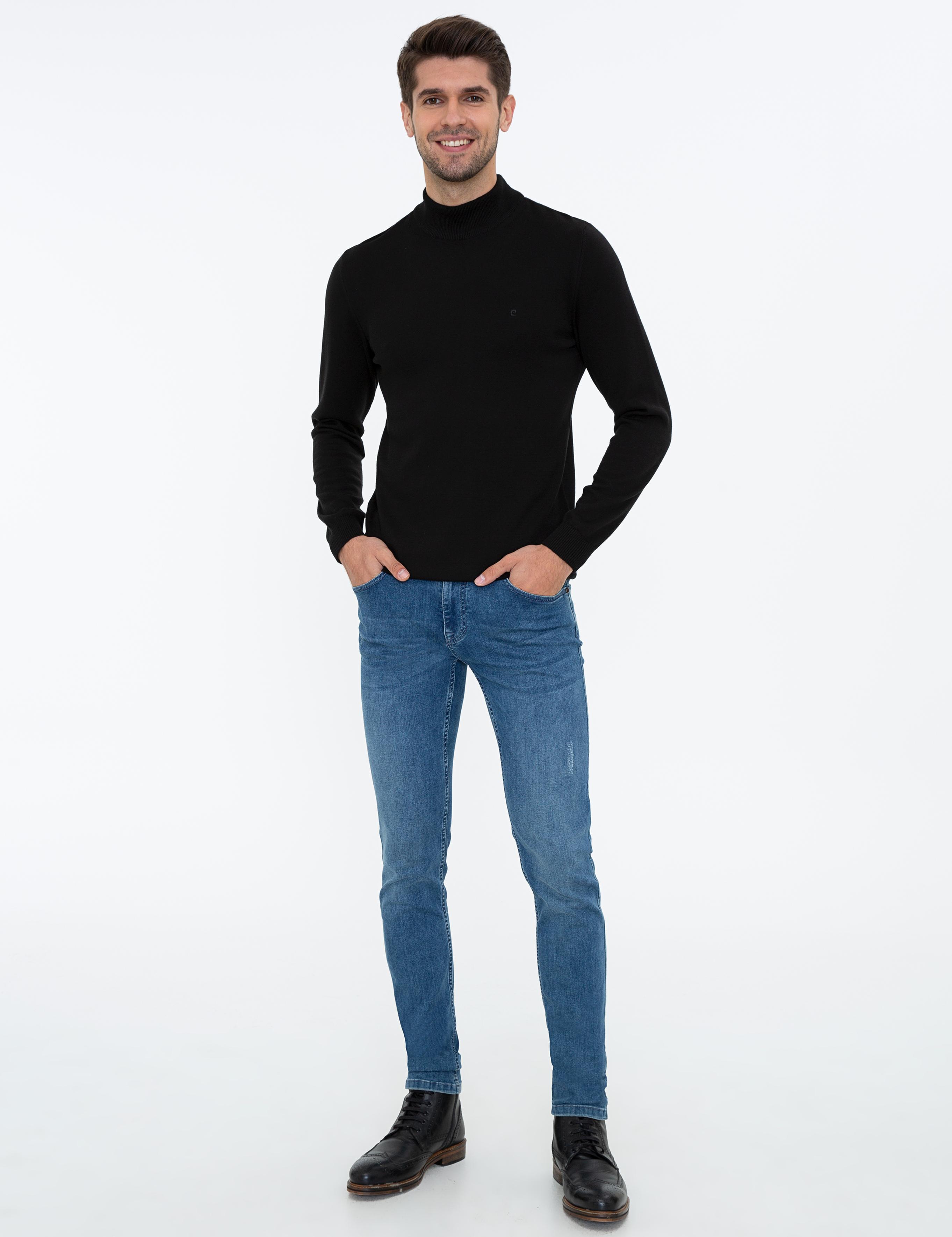 Siyah Slim Fit Yarım Balıkçı Yaka Basic Triko Kazak