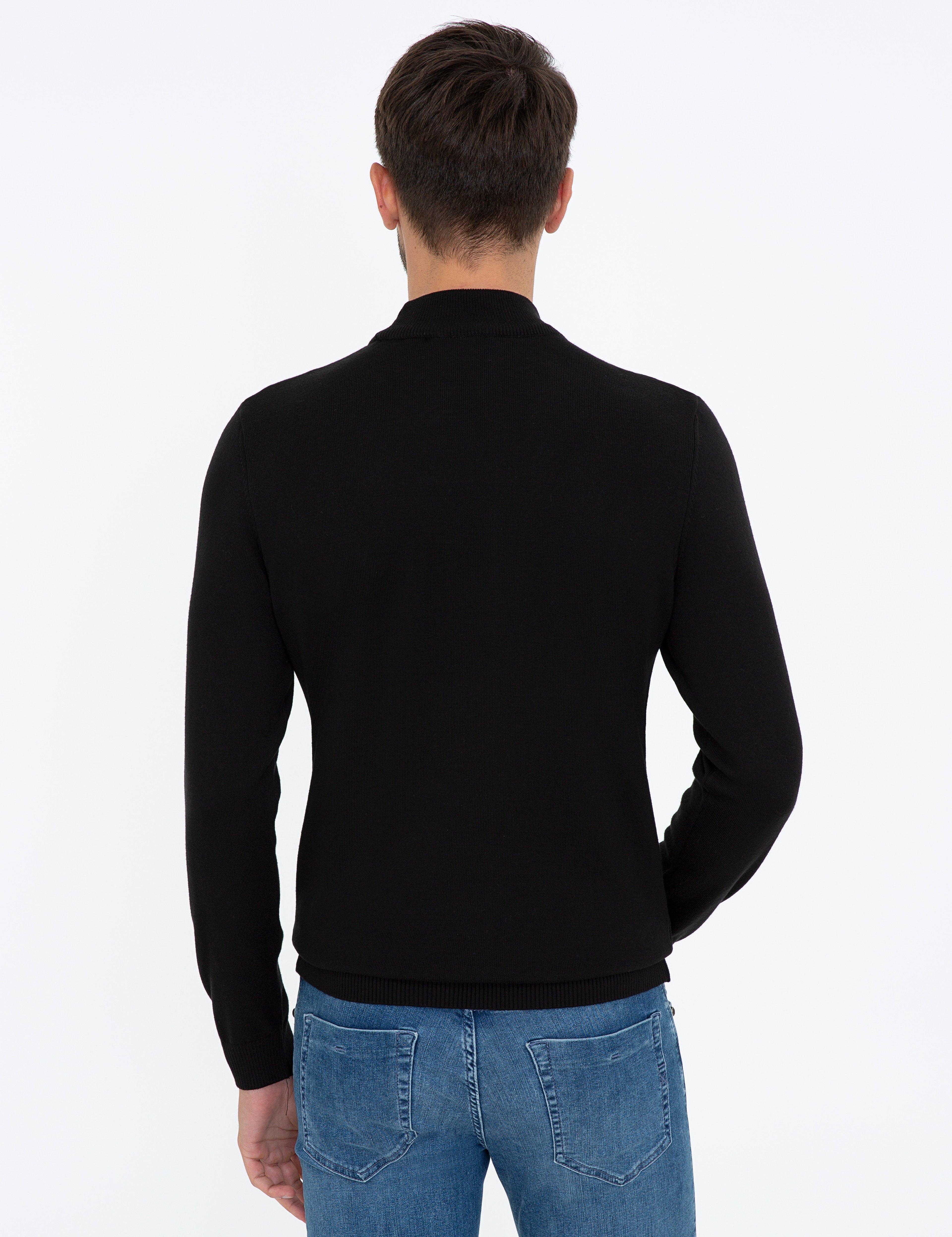 Siyah Slim Fit Yarım Balıkçı Yaka Basic Triko Kazak - Image 4
