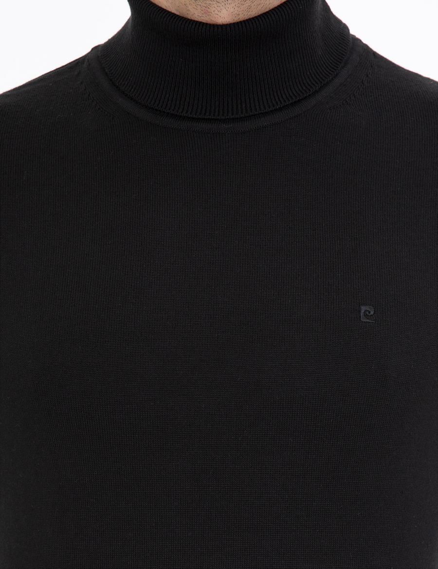 Siyah Slim Fit Balıkçı Yaka Basic Triko Kazak