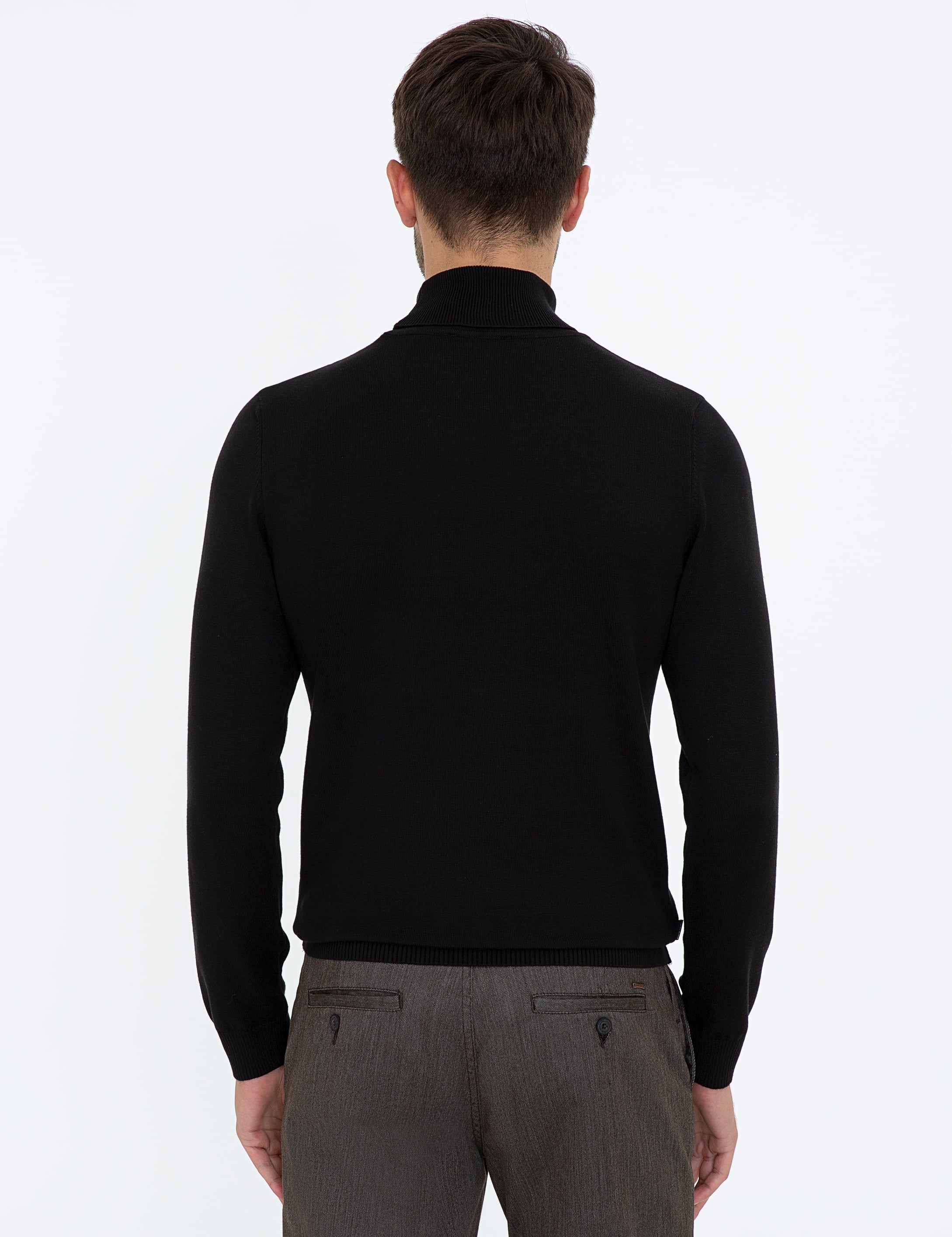 Siyah Slim Fit Balıkçı Yaka Basic Triko Kazak - Image 4
