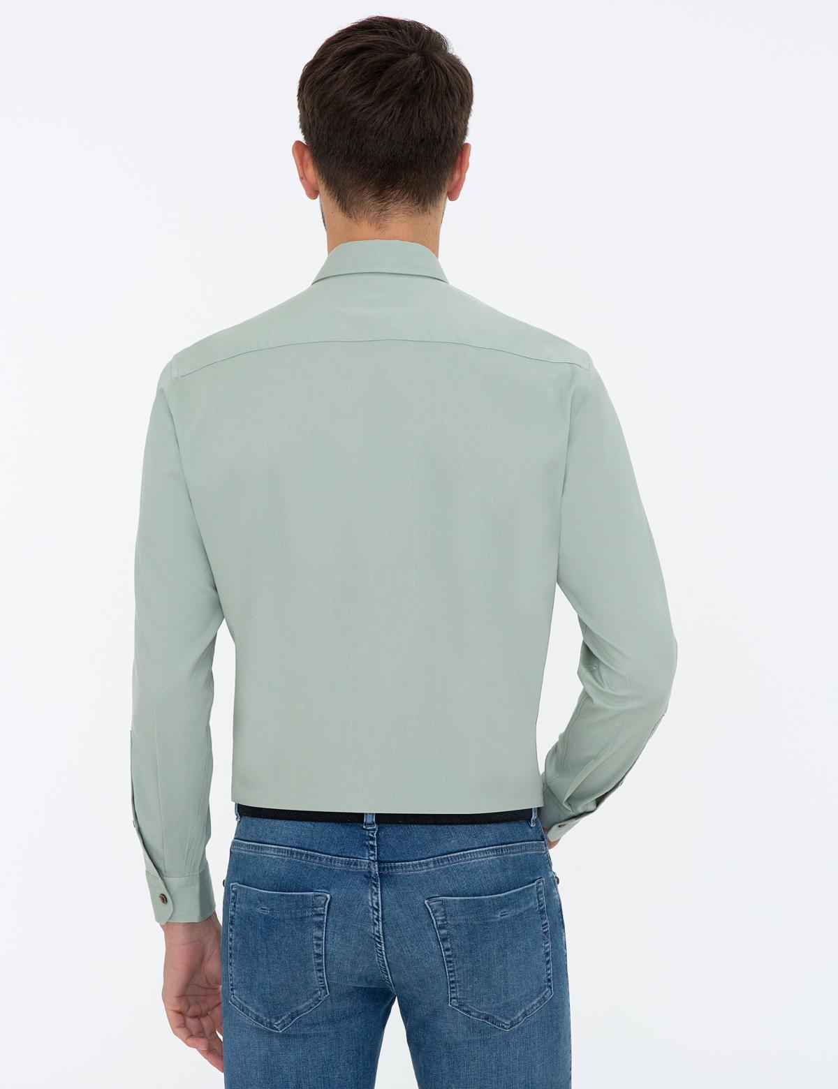 Su Yeşili Regular Fit Uzun Kollu Gömlek - 50238821037