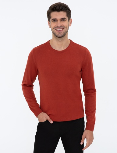 Kiremit Slim Fit Bisiklet Yaka Basic Triko Kazak