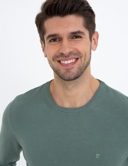 Yeşil Slim Fit Bisiklet Yaka Basic Triko Kazak - 50237801144