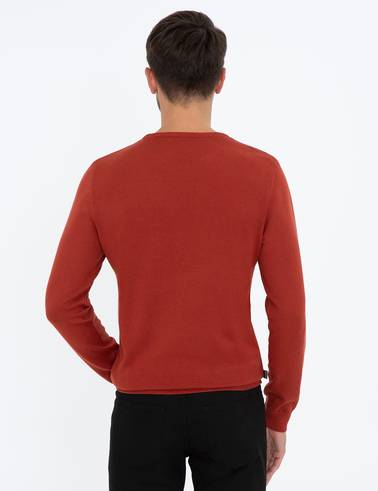 Kiremit Slim Fit Bisiklet Yaka Basic Triko Kazak