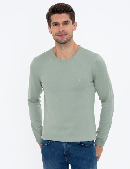 Su Yeşili Slim Fit Bisiklet Yaka Basic Triko Kazak - 50237801133