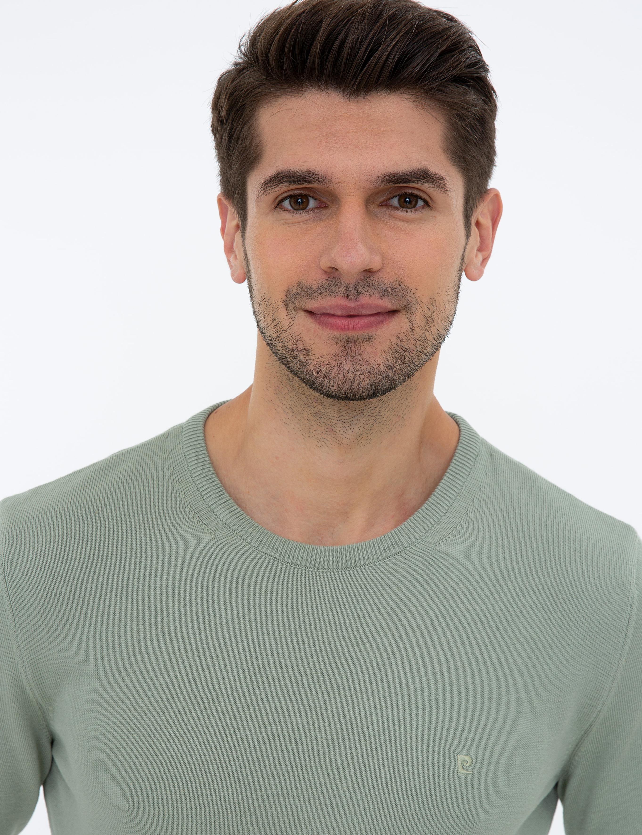 Su Yeşili Slim Fit Bisiklet Yaka Basic Triko Kazak