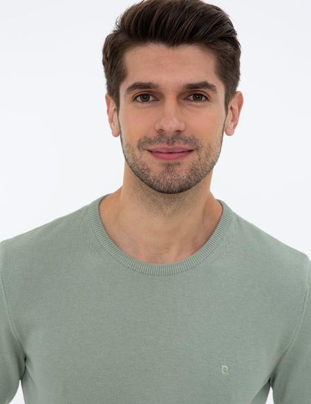 Su Yeşili Slim Fit Bisiklet Yaka Basic Triko Kazak - 50237801133