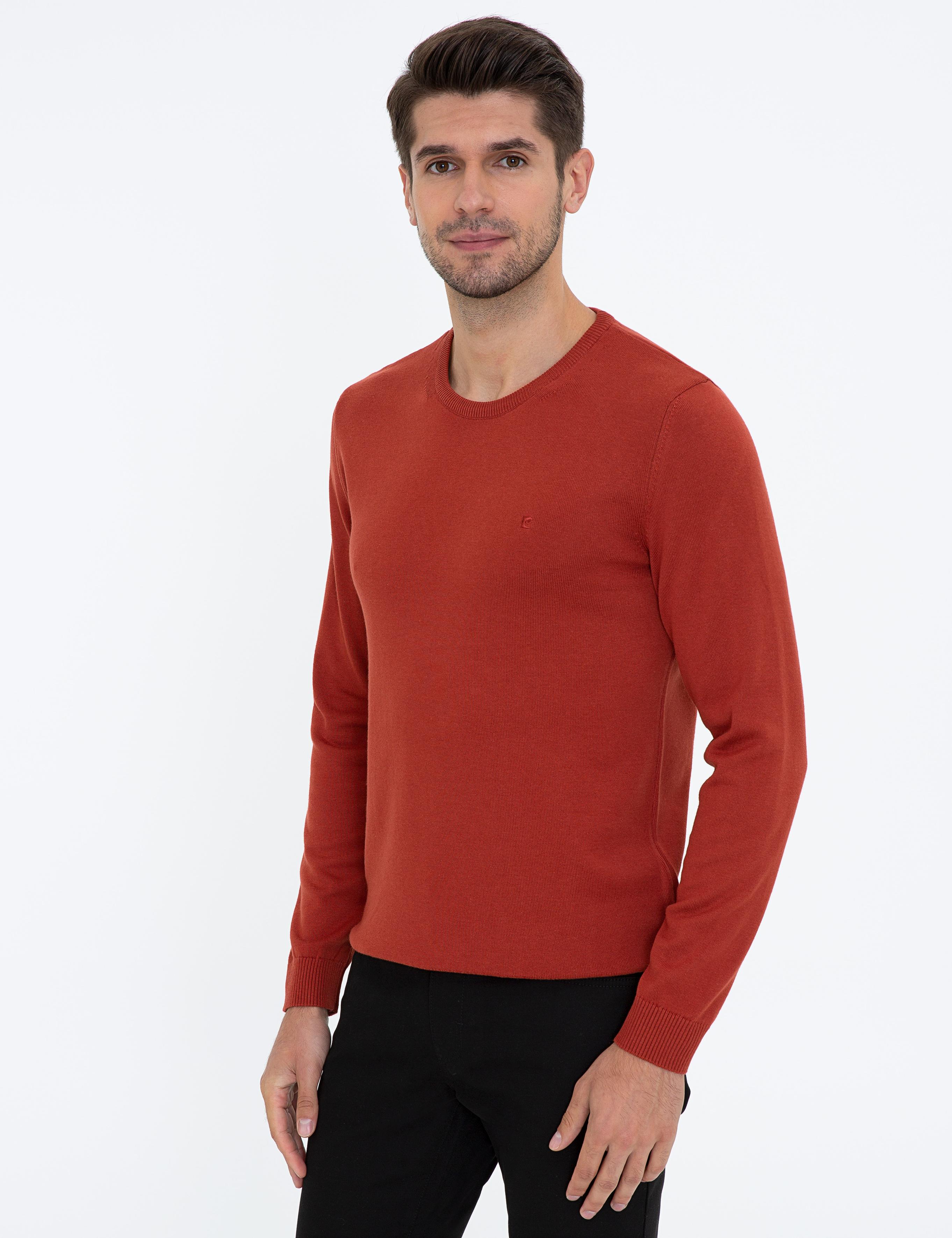 Kiremit Slim Fit Bisiklet Yaka Basic Triko Kazak