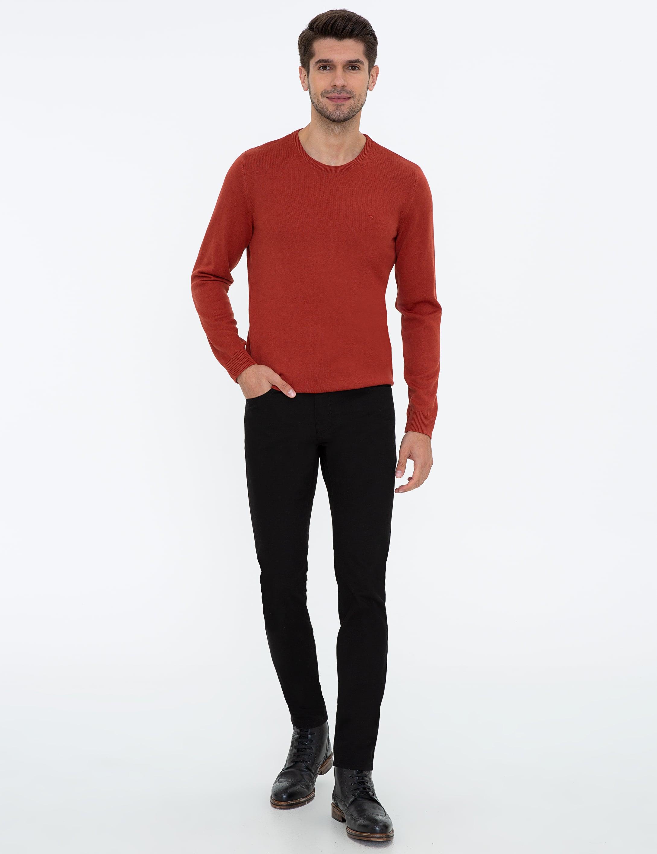 Kiremit Slim Fit Bisiklet Yaka Basic Triko Kazak