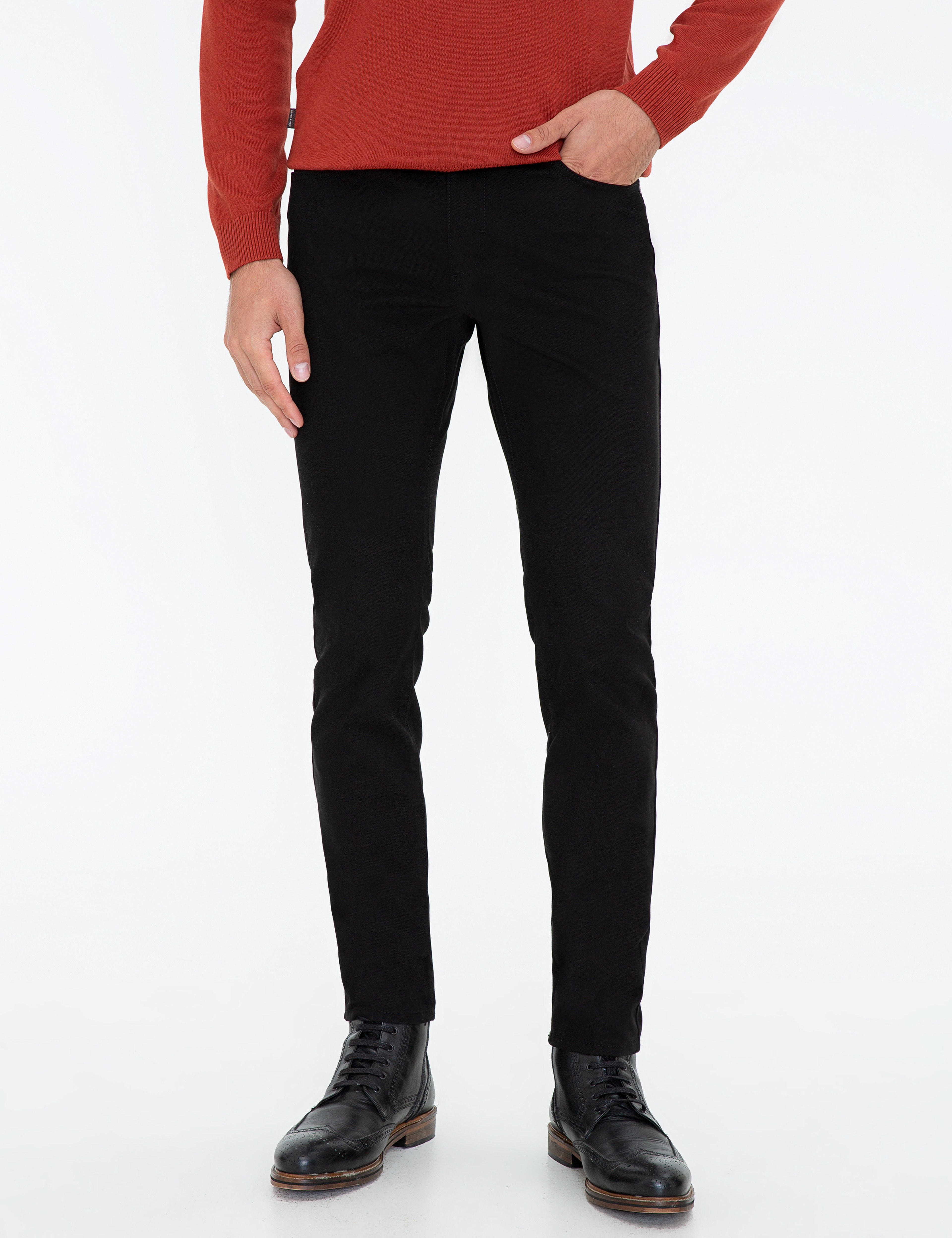 Siyah Slim Fit Kanvas Pantolon - Image 2